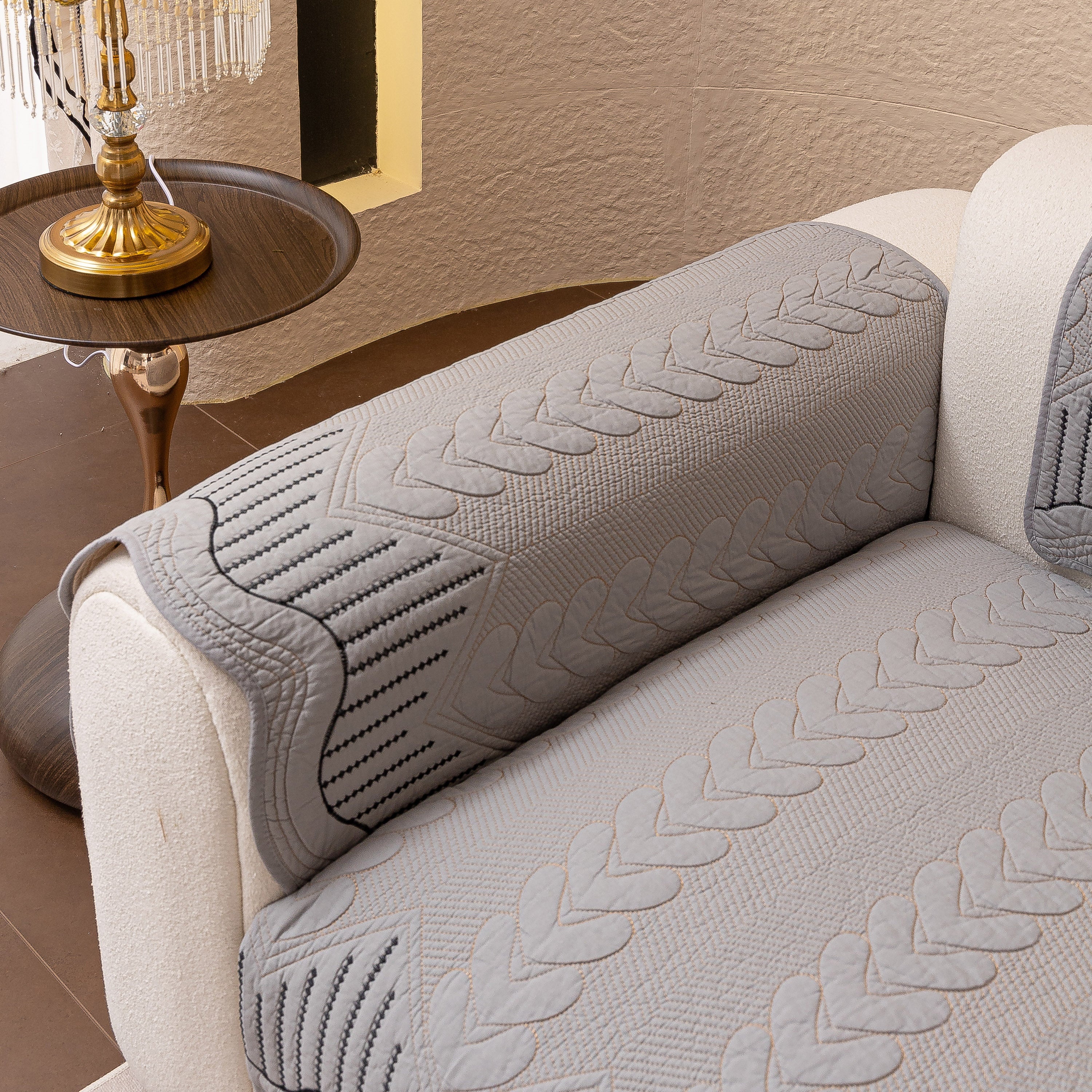 3D Quilted Thick Cotton Sofa Cover Non-Slip Couch Throw for Fabric & Leather Sofas - Image 69