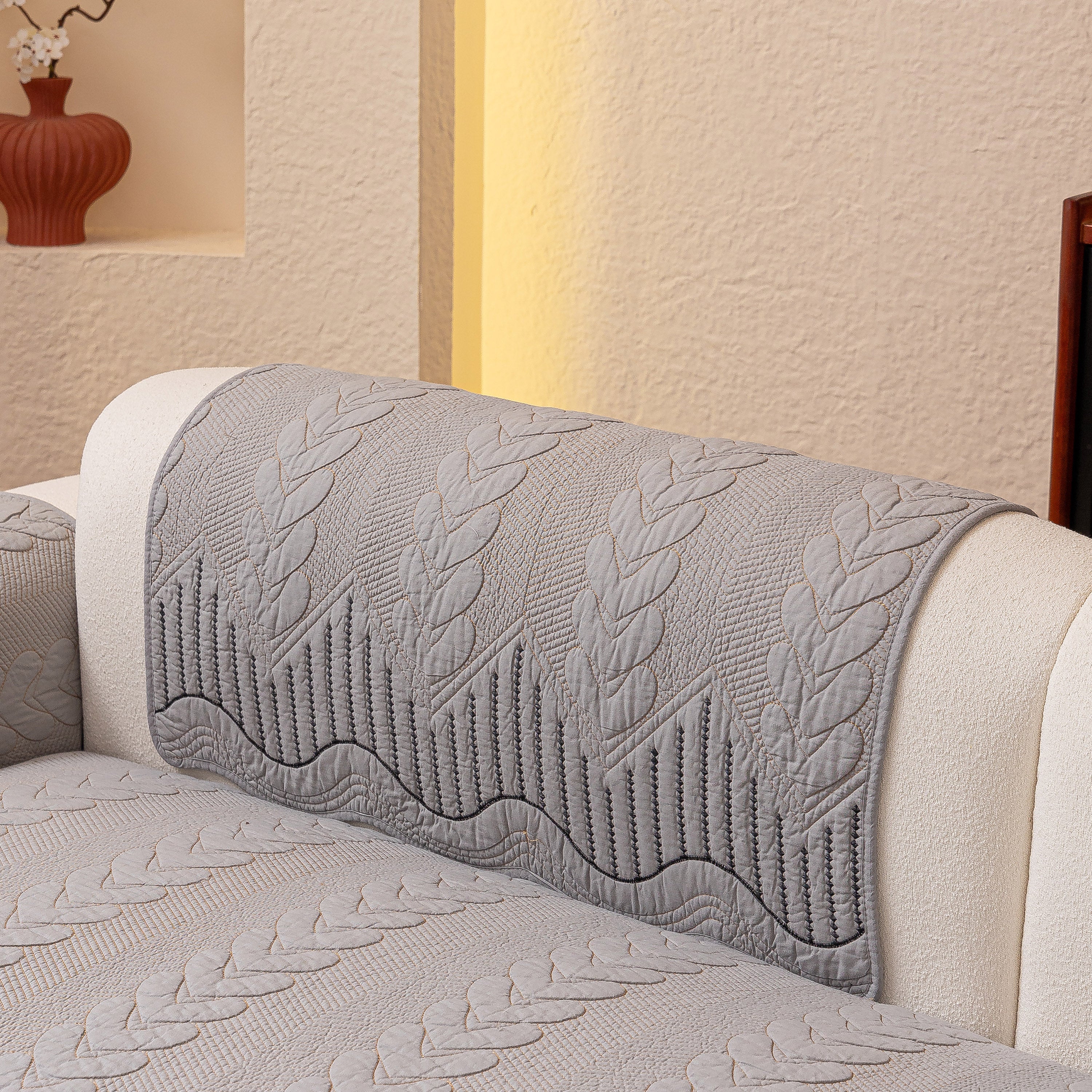 3D Quilted Thick Cotton Sofa Cover Non-Slip Couch Throw for Fabric & Leather Sofas - Image 74