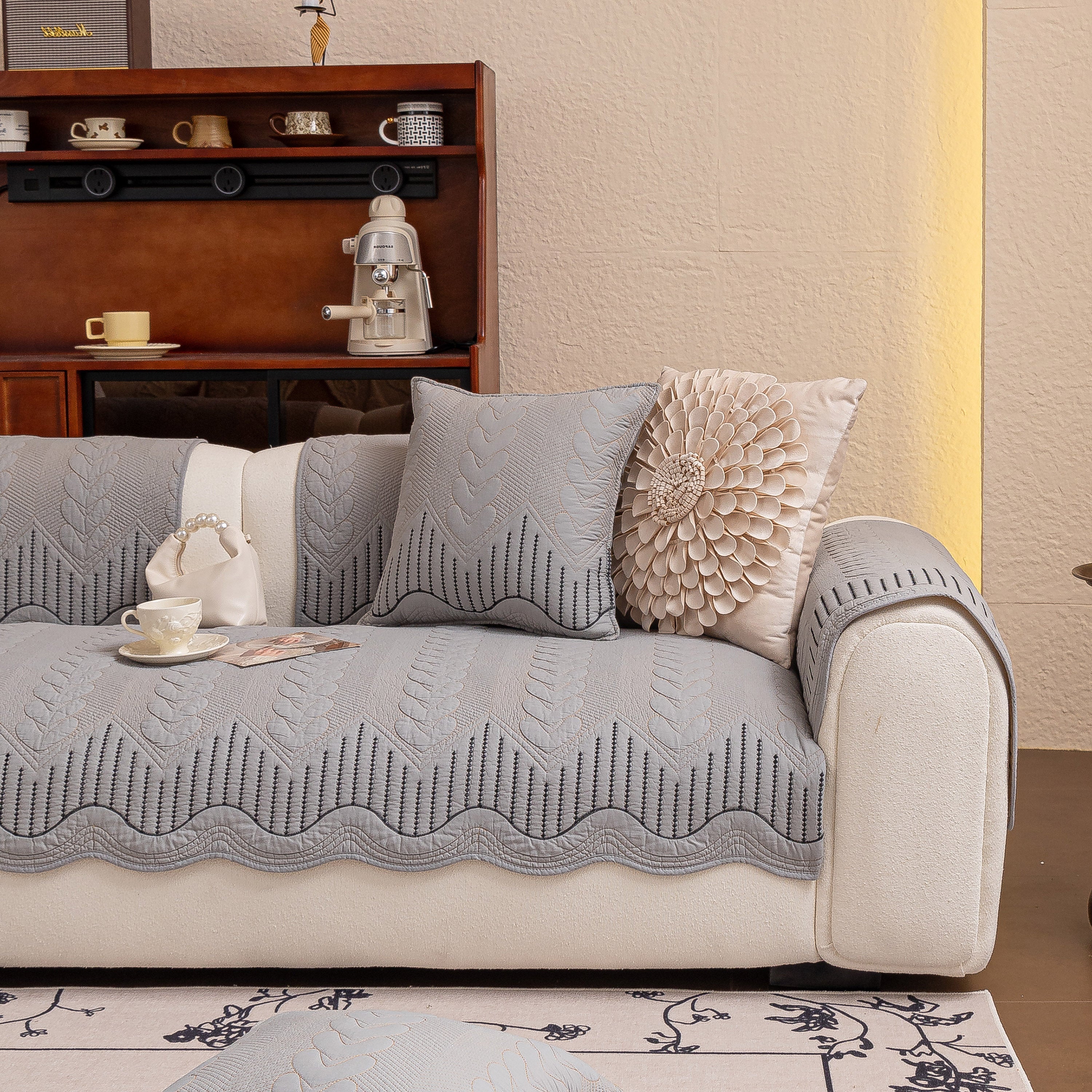 3D Quilted Thick Cotton Sofa Cover Non-Slip Couch Throw for Fabric & Leather Sofas - Image 75