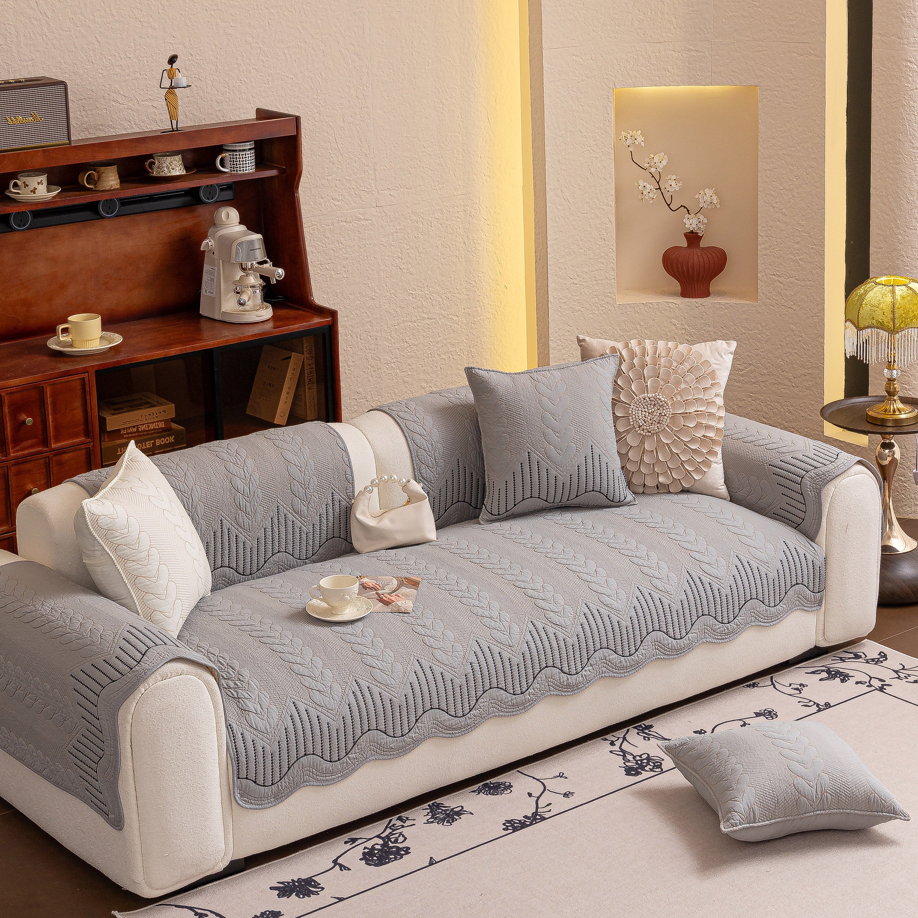 3D Quilted Thick Cotton Sofa Cover Non-Slip Couch Throw for Fabric & Leather Sofas - Image 78