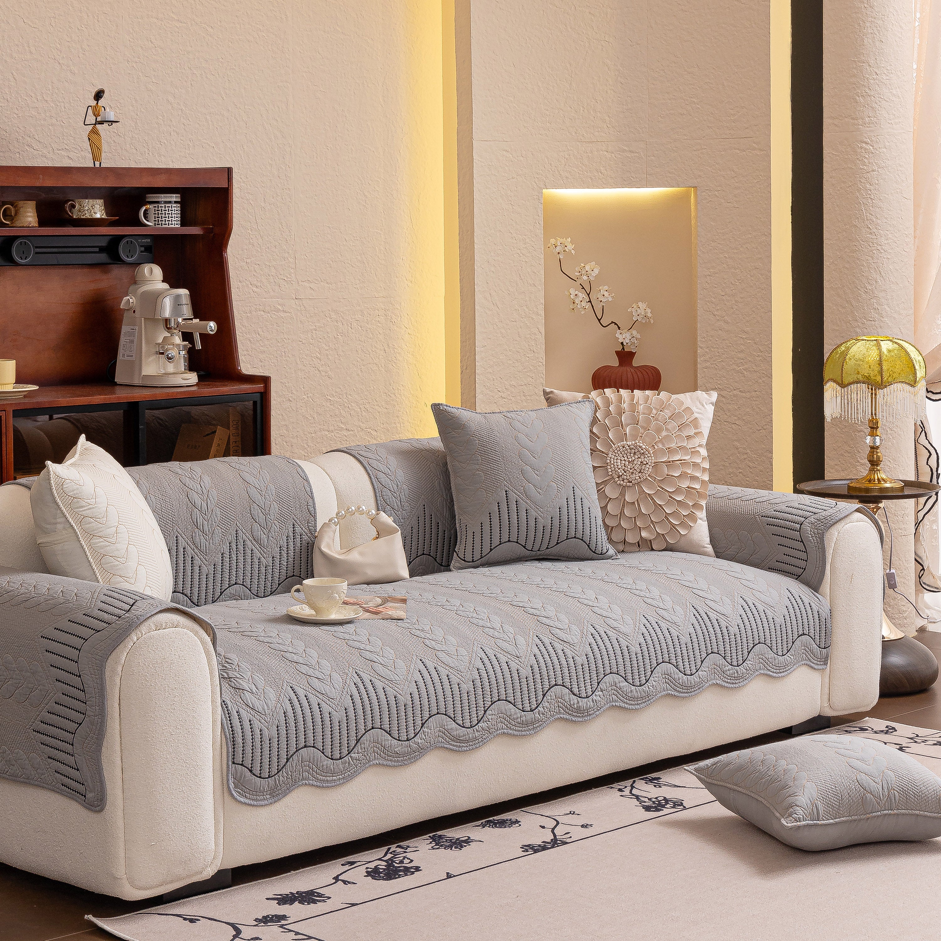 3D Quilted Thick Cotton Sofa Cover Non-Slip Couch Throw for Fabric & Leather Sofas - Image 79
