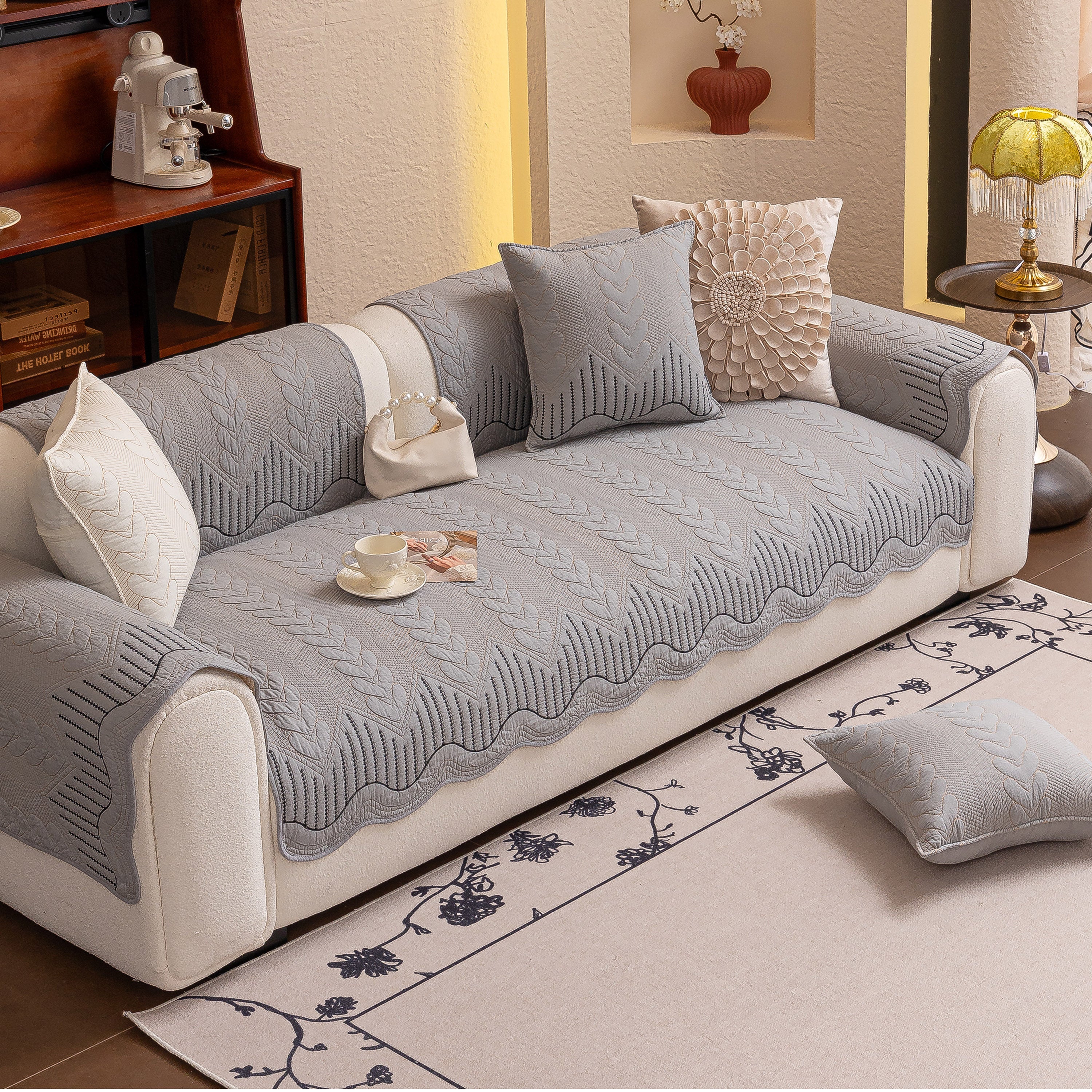3D Quilted Thick Cotton Sofa Cover Non-Slip Couch Throw for Fabric & Leather Sofas - Image 80