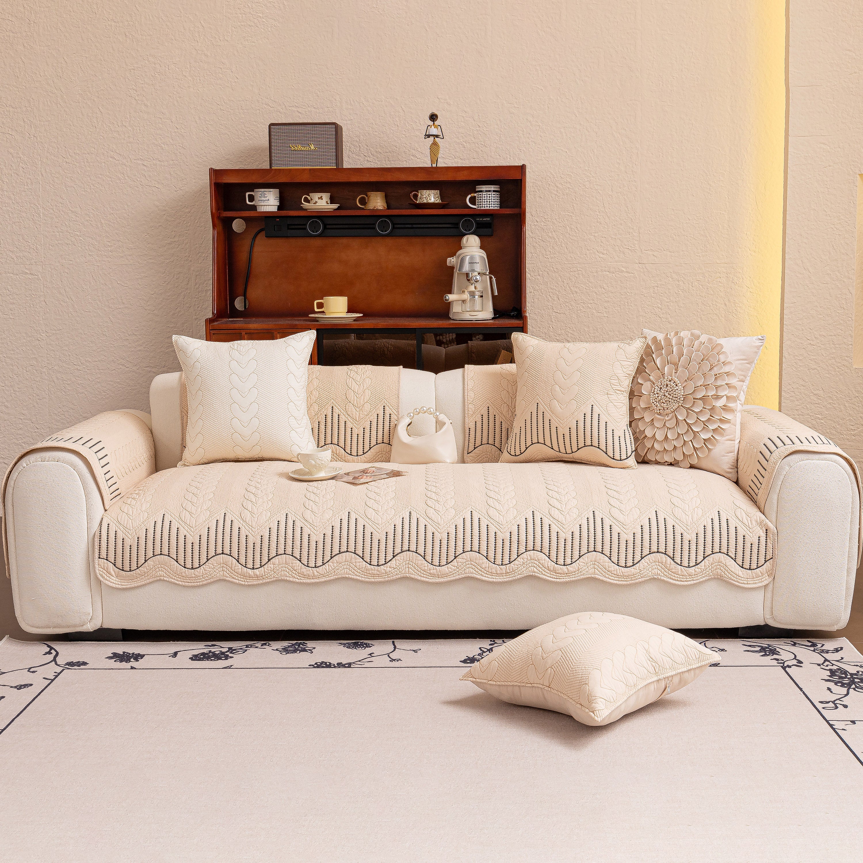 3D Quilted Thick Cotton Sofa Cover Non-Slip Couch Throw for Fabric & Leather Sofas - Image 86