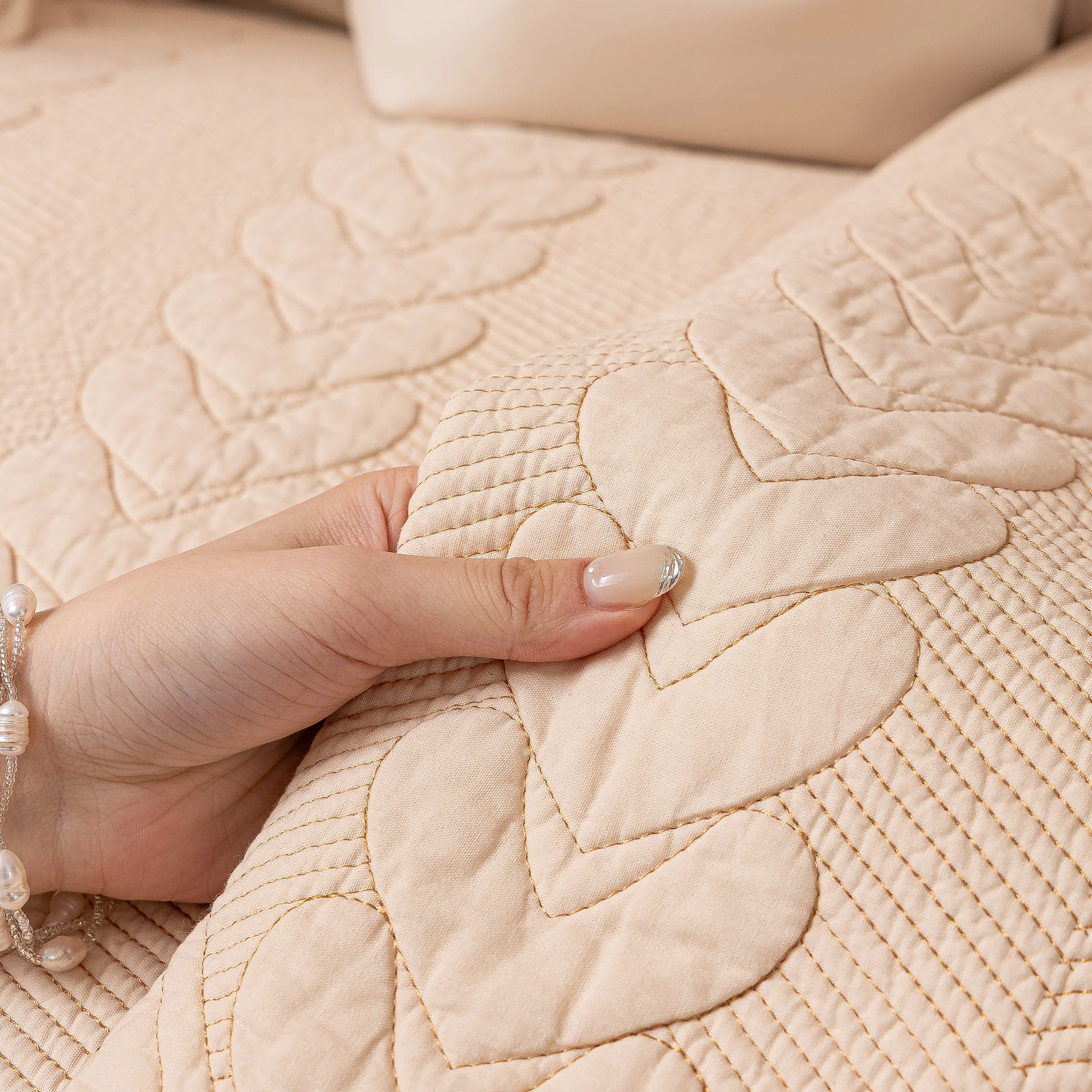 3D Quilted Thick Cotton Sofa Cover Non-Slip Couch Throw for Fabric & Leather Sofas - Image 88
