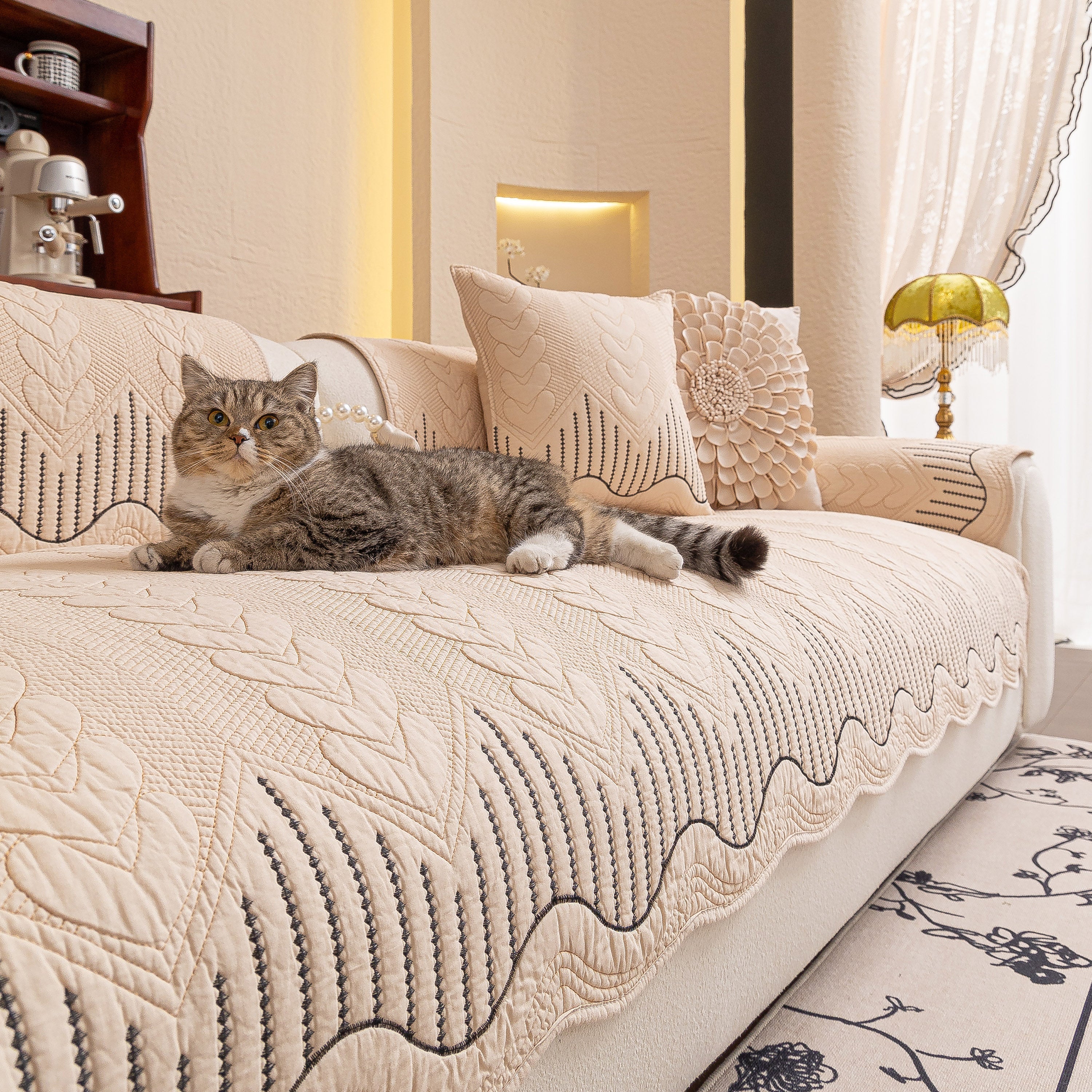 3D Quilted Thick Cotton Sofa Cover Non-Slip Couch Throw for Fabric & Leather Sofas - Image 95