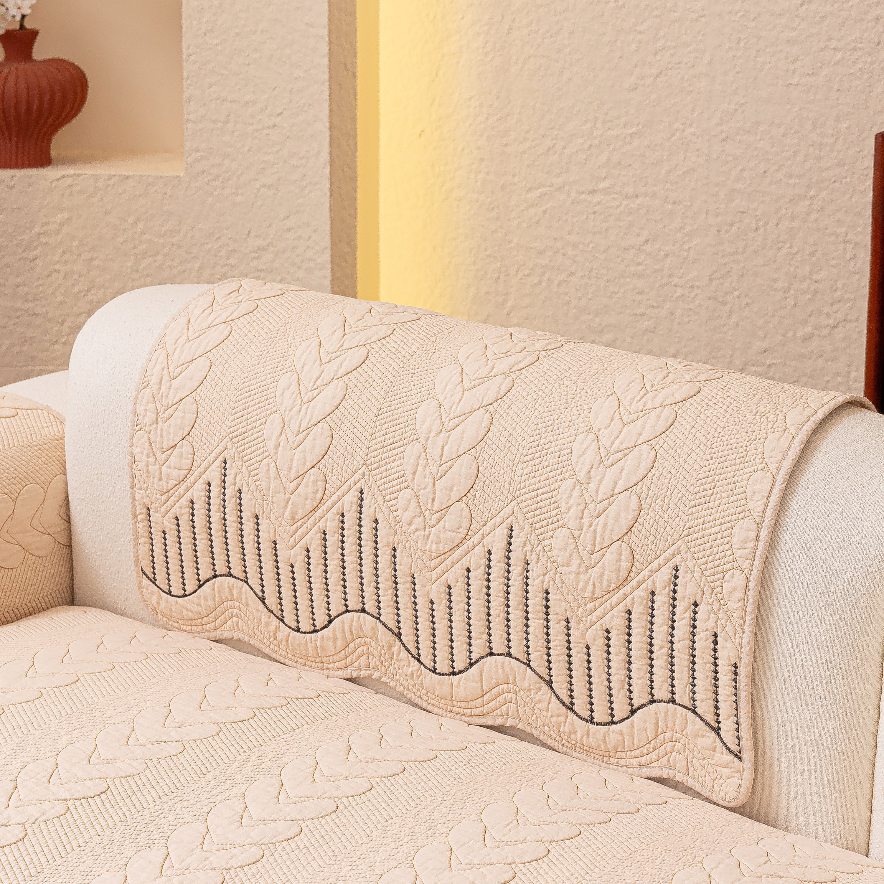 3D Quilted Thick Cotton Sofa Cover Non-Slip Couch Throw for Fabric & Leather Sofas - Image 96