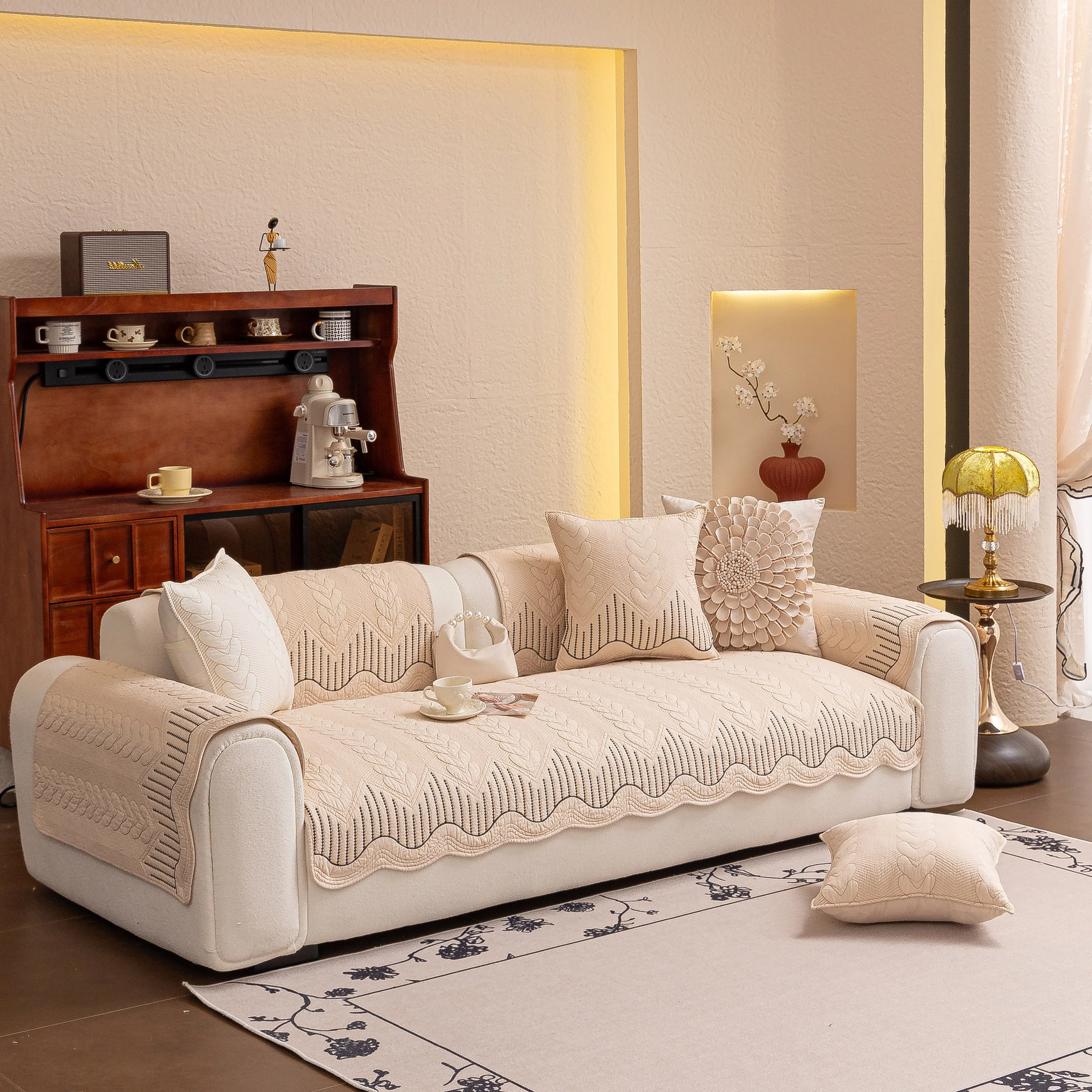3D Quilted Thick Cotton Sofa Cover Non-Slip Couch Throw for Fabric & Leather Sofas - Image 99