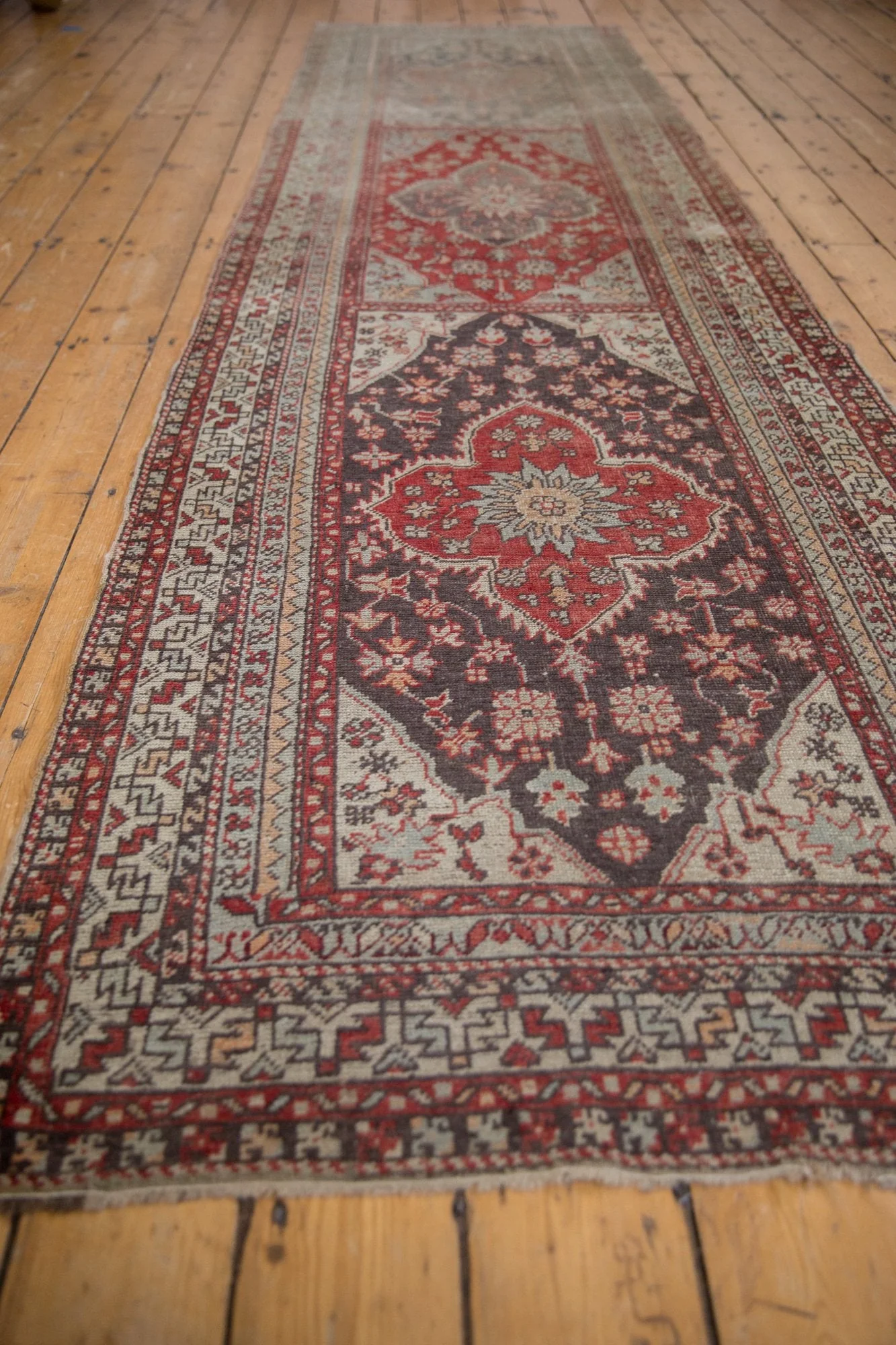 3x11.5 Vintage Distressed Anatolian Rug Runner - Image 8