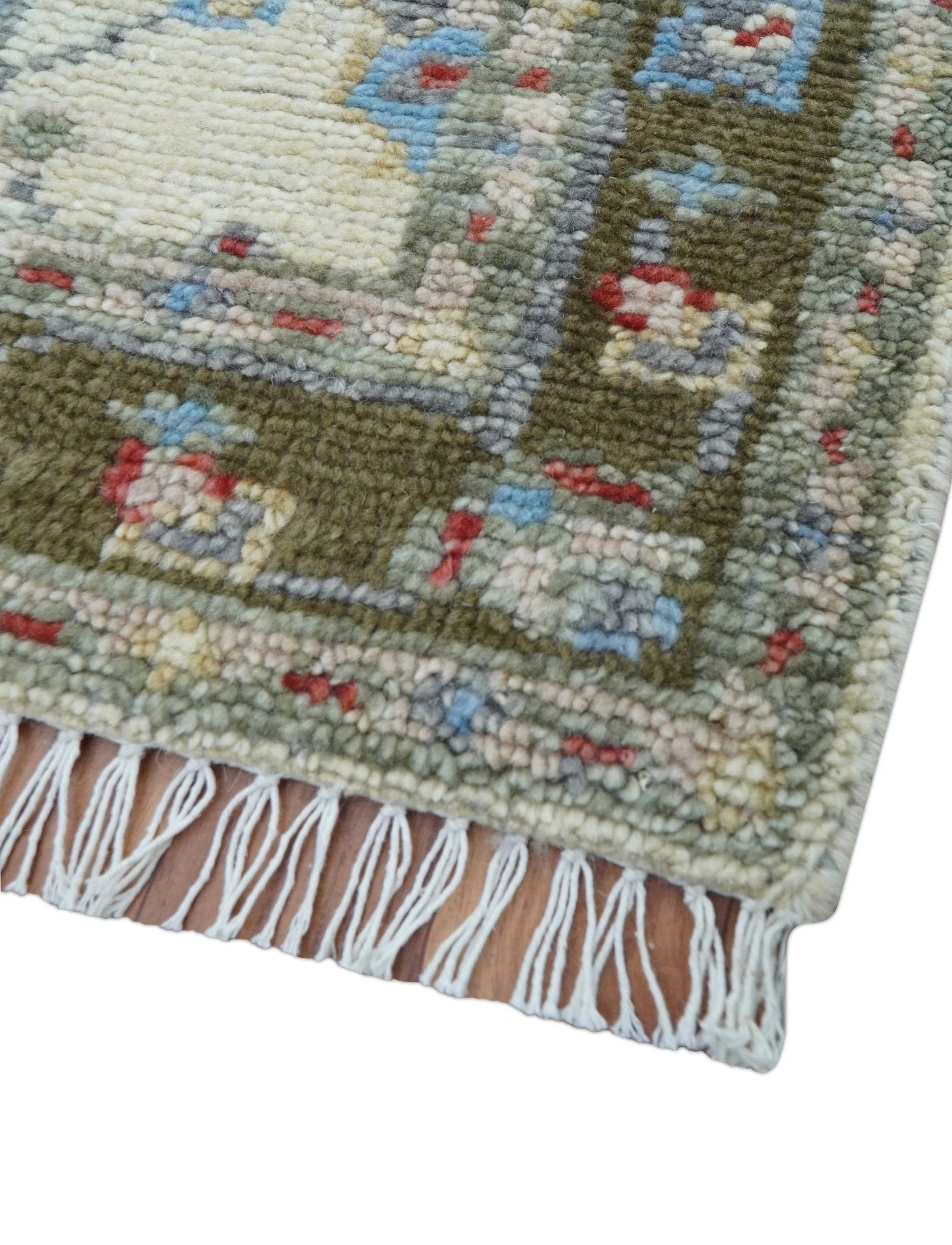 3x5 Hand knotted Beige And Blue Traditional Design Wool Area Rug - Image 8