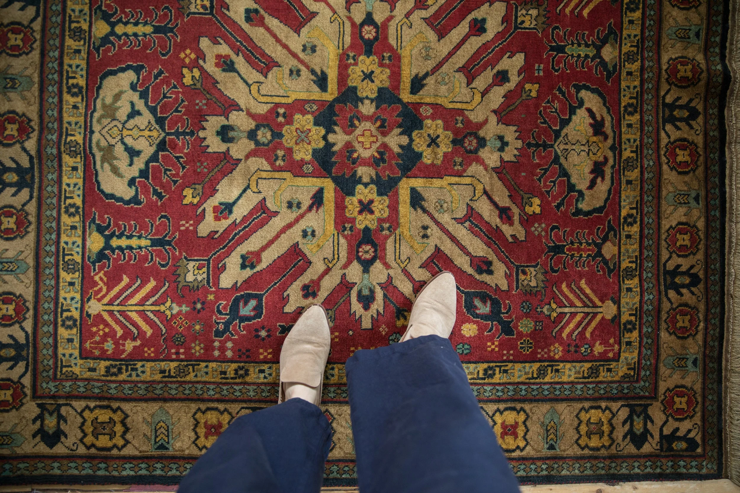 4.5x5.5 Vintage Indian Kazak Design Square Rug - Image 2