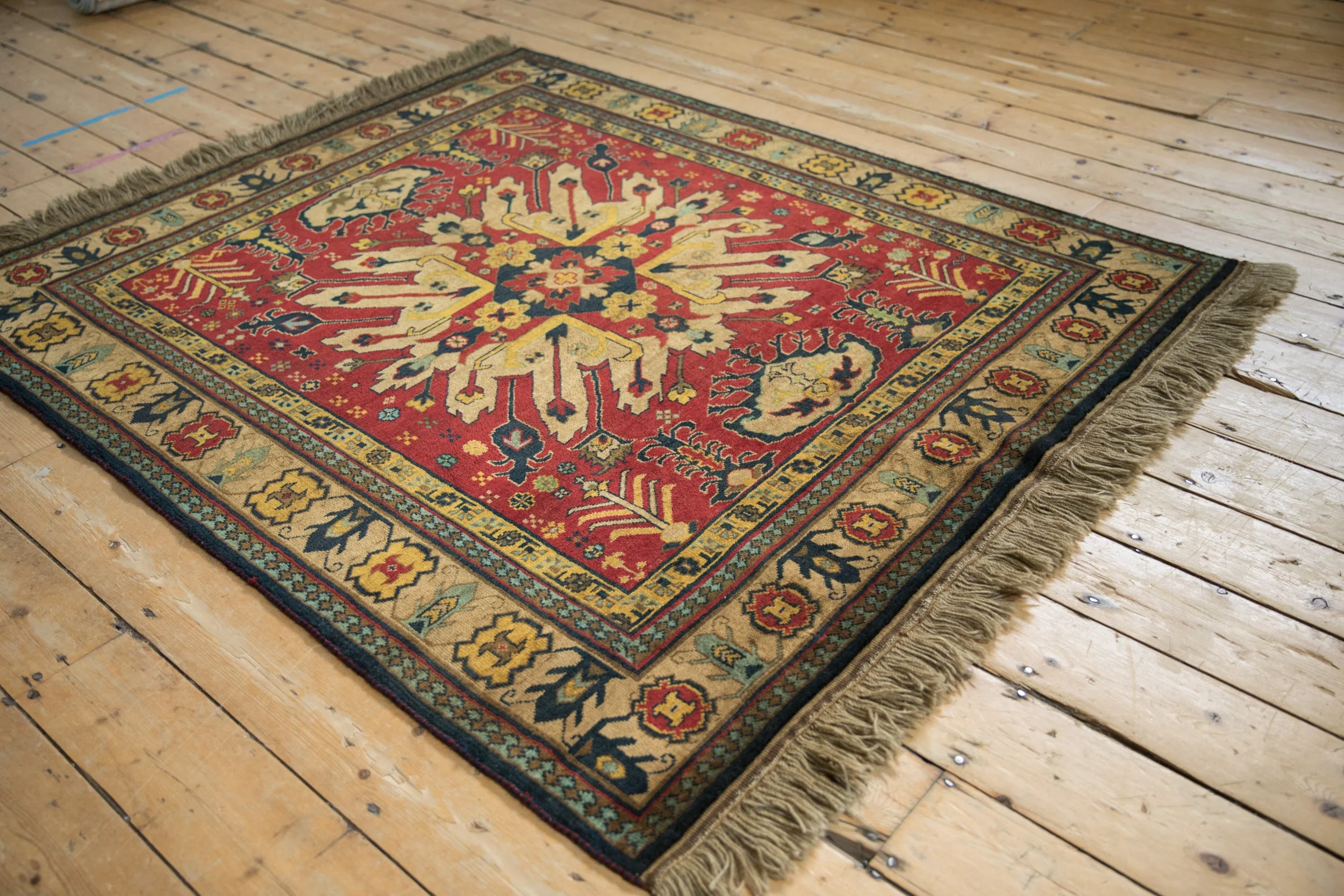 4.5x5.5 Vintage Indian Kazak Design Square Rug - Image 4
