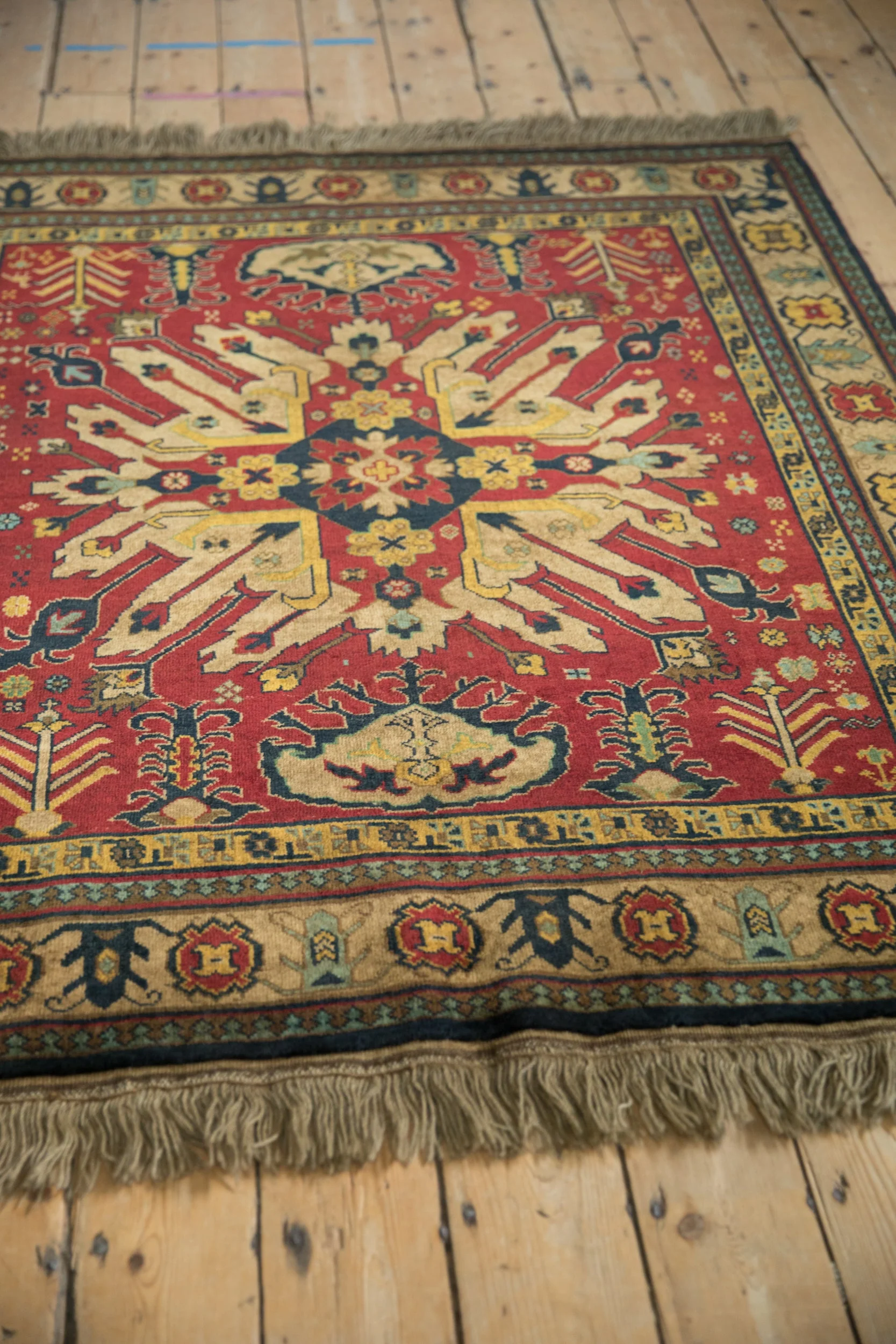 4.5x5.5 Vintage Indian Kazak Design Square Rug - Image 5
