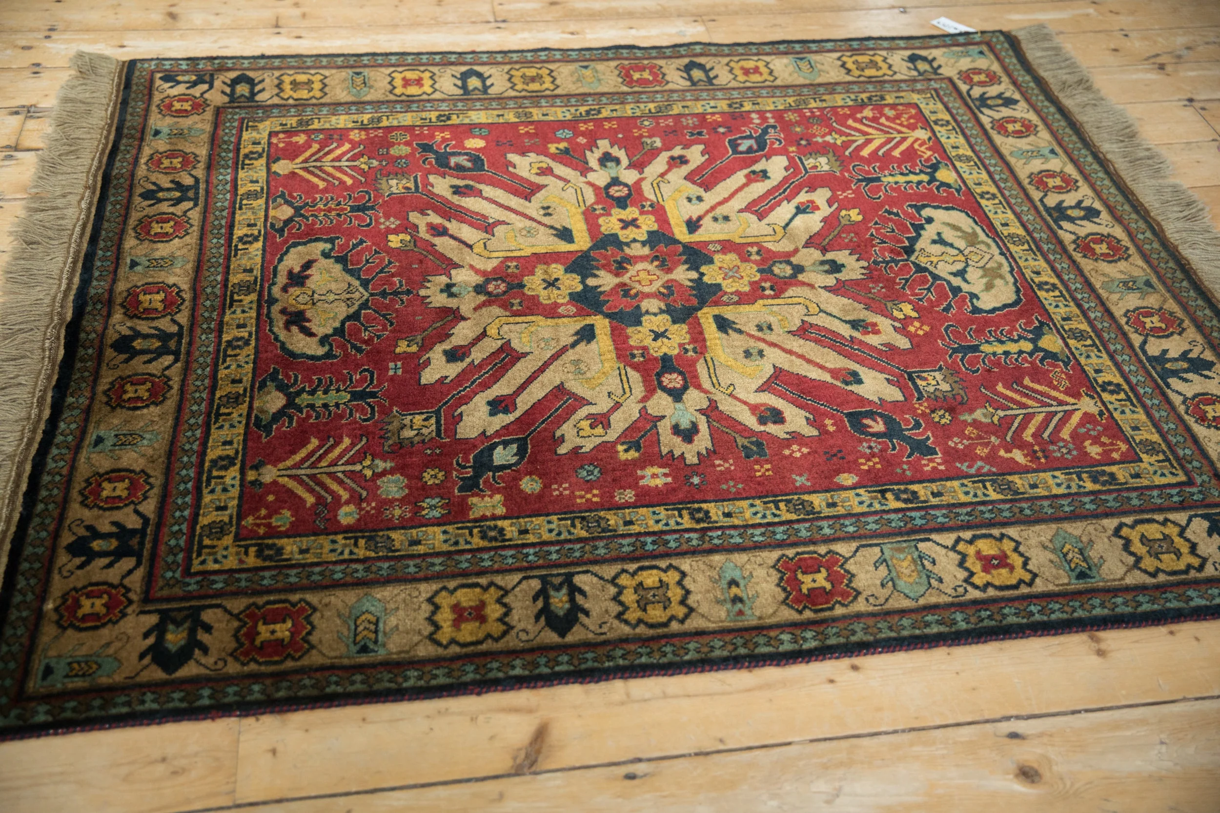 4.5x5.5 Vintage Indian Kazak Design Square Rug - Image 6