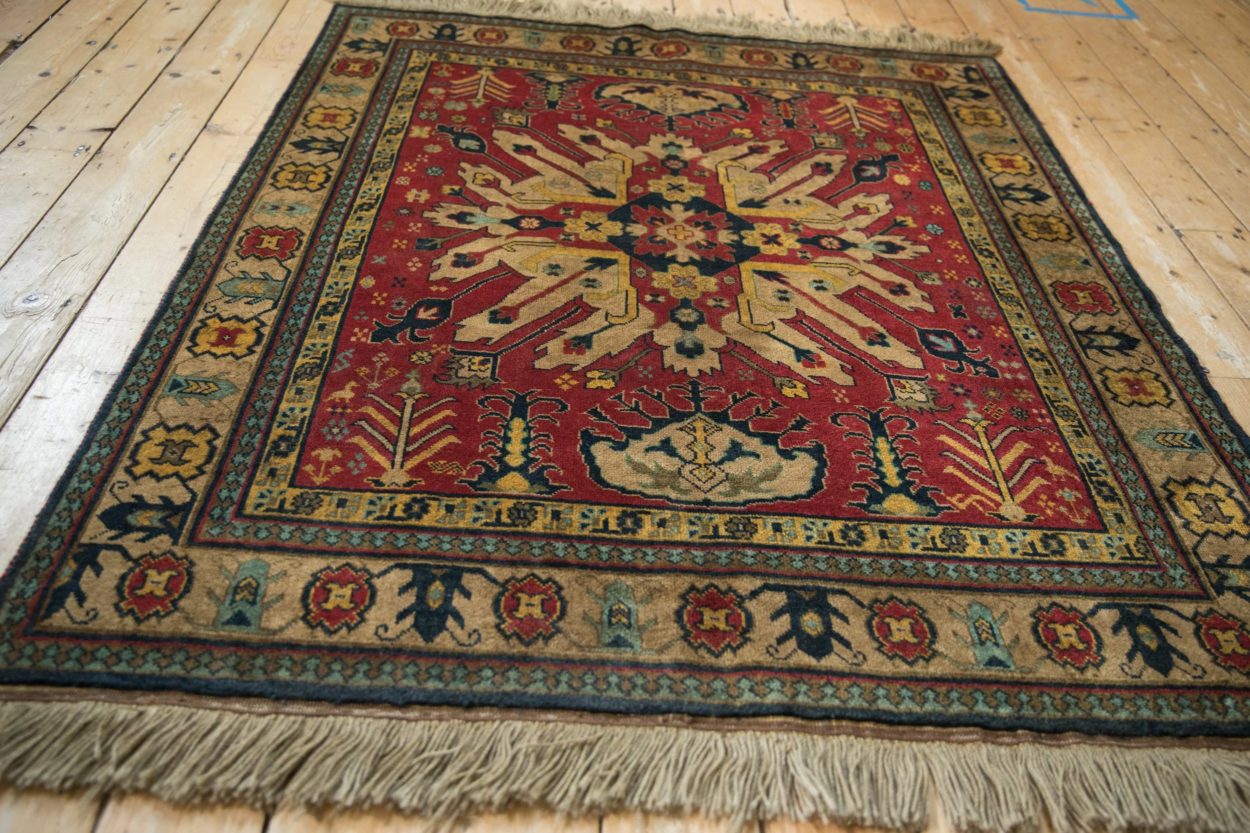 4.5x5.5 Vintage Indian Kazak Design Square Rug - Image 7