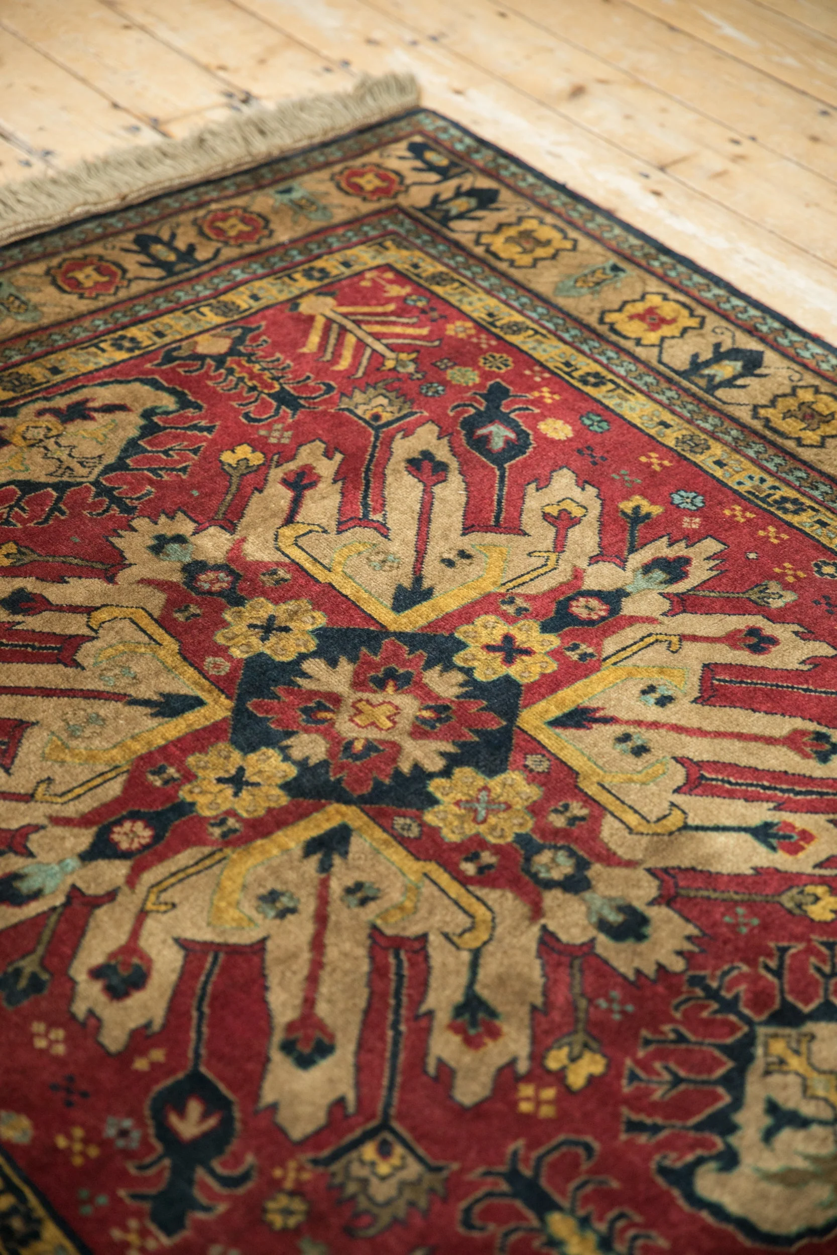 4.5x5.5 Vintage Indian Kazak Design Square Rug - Image 9