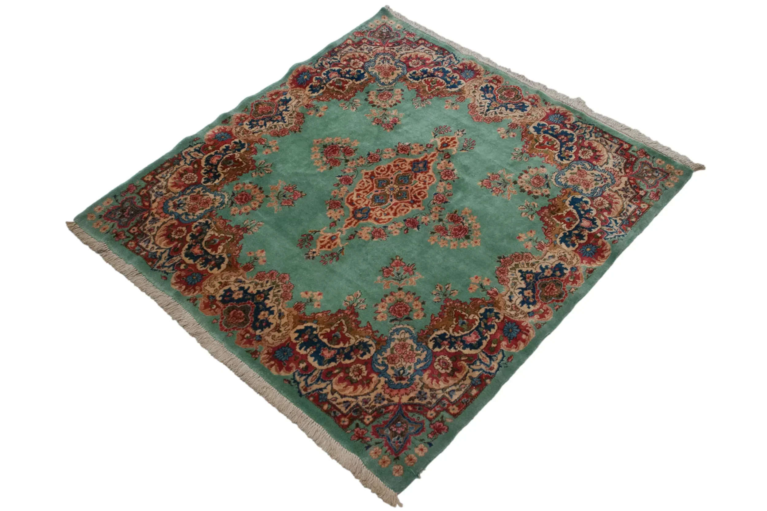 4.5x5 Vintage Kerman Square Rug - Image 4