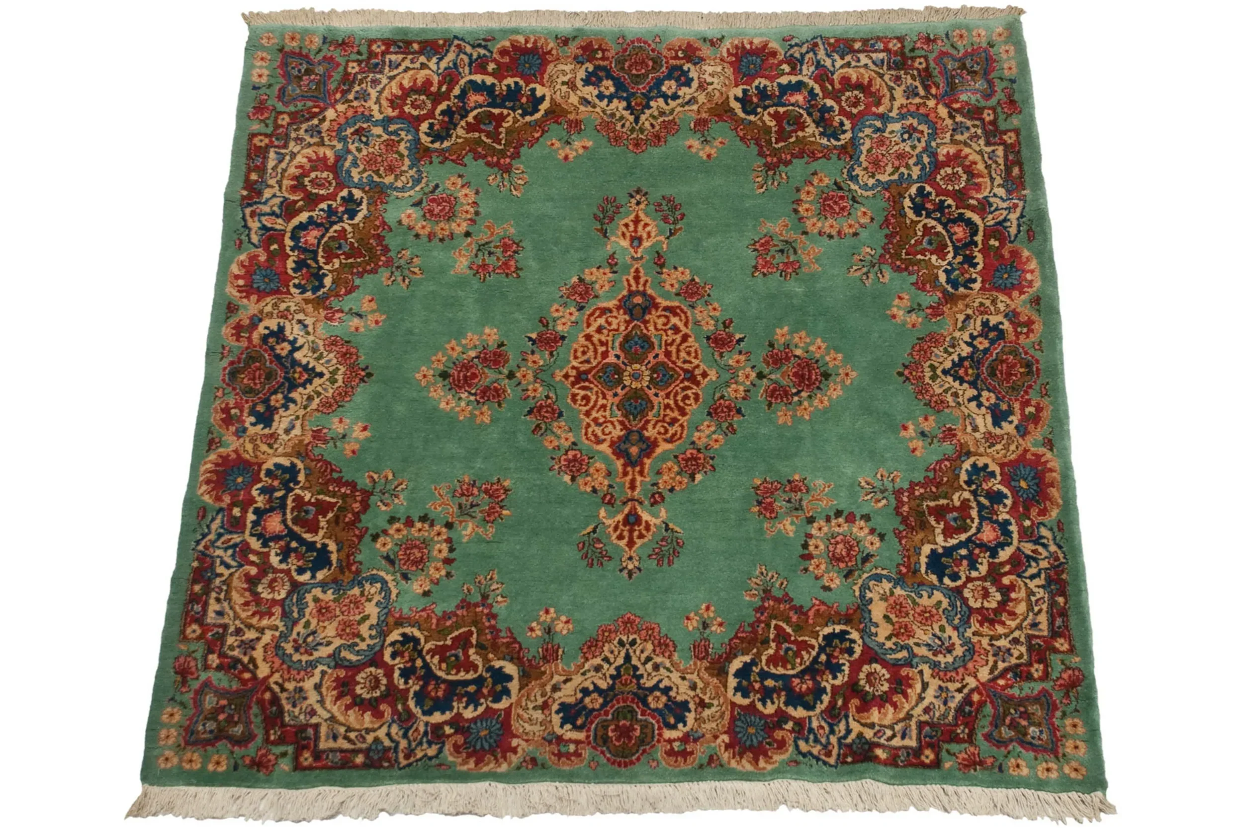 4.5x5 Vintage Kerman Square Rug - Image 8