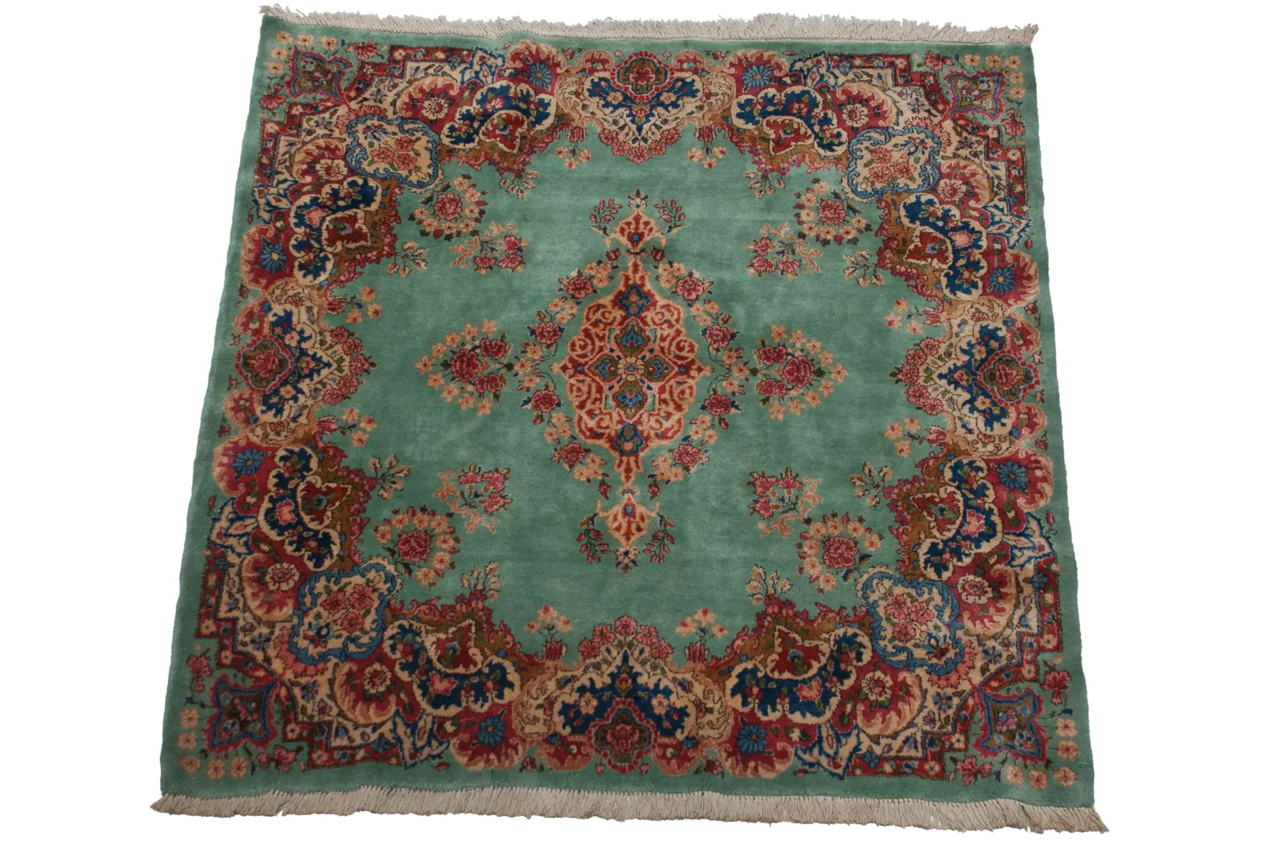 4.5x5 Vintage Kerman Square Rug - Image 9