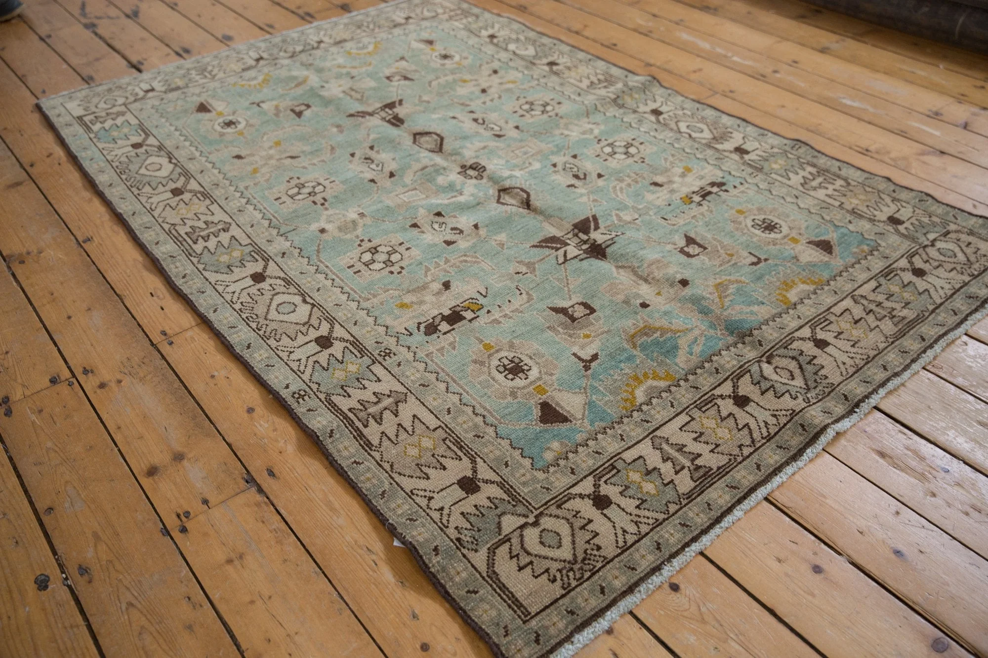 4.5x7 Vintage Distressed Hamadan Rug - Image 7