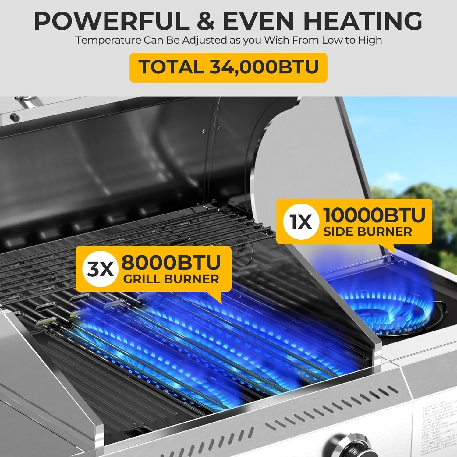 4-Burner BBQ Propane Gas Grill, 42,000 BTU Stainless Steel Barbecue Propane Grill with Side Burner G0141B - Image 13