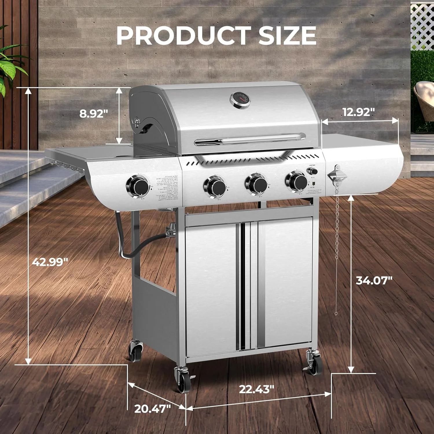 4-Burner BBQ Propane Gas Grill, 42,000 BTU Stainless Steel Barbecue Propane Grill with Side Burner G0141B - Image 15
