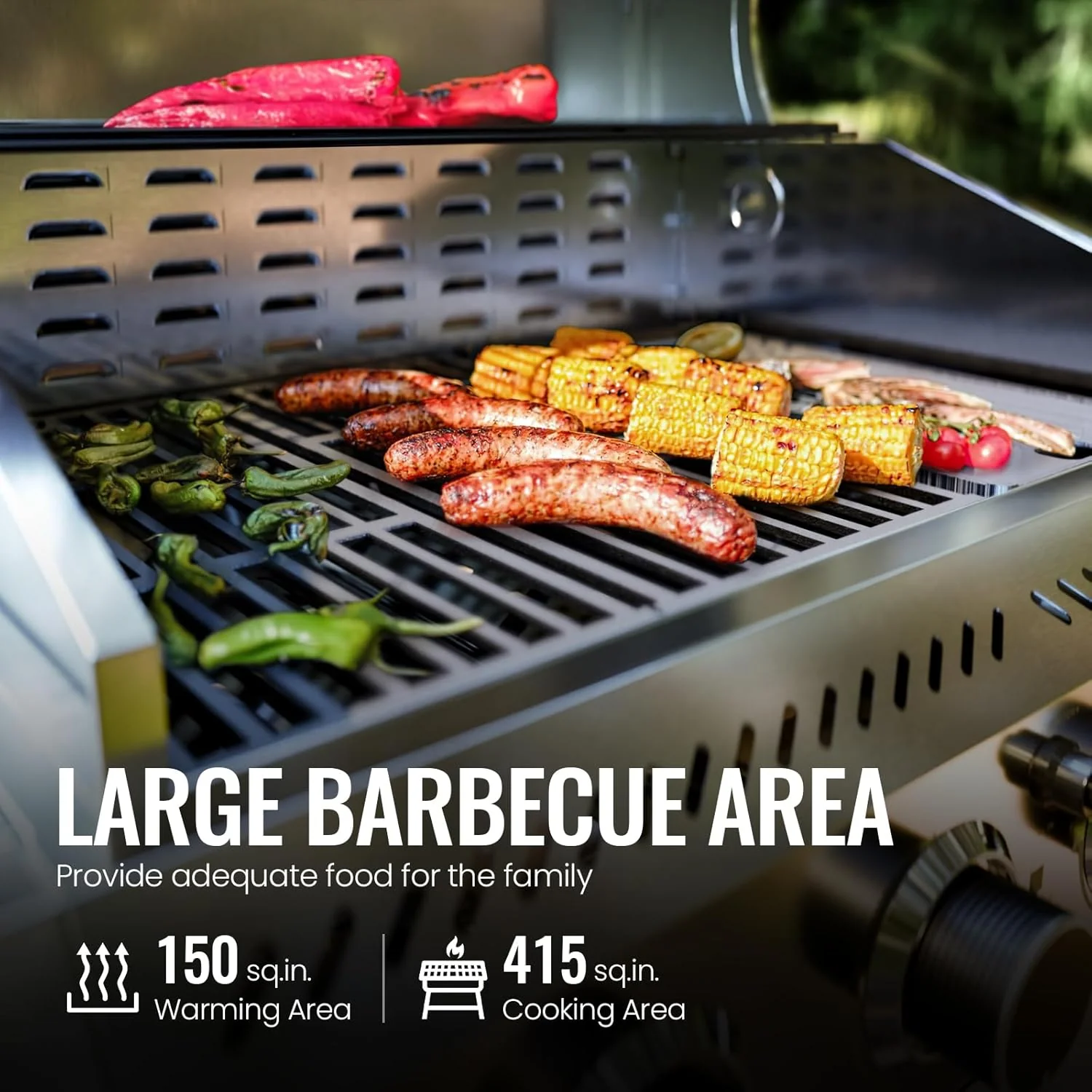 4-Burner BBQ Propane Gas Grill, 42,000 BTU Stainless Steel Barbecue Propane Grill with Side Burner G0141B - Image 2