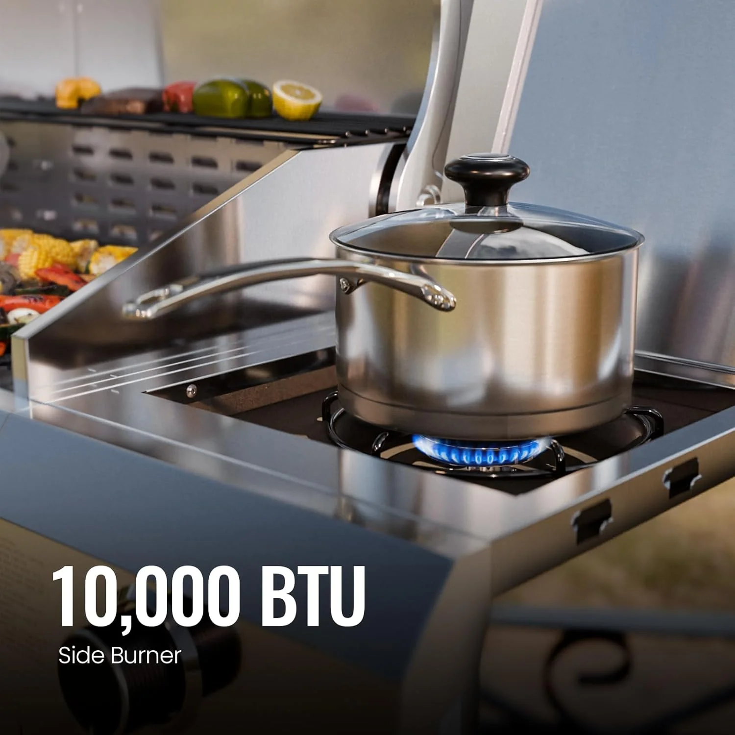 4-Burner BBQ Propane Gas Grill, 42,000 BTU Stainless Steel Barbecue Propane Grill with Side Burner G0141B - Image 5