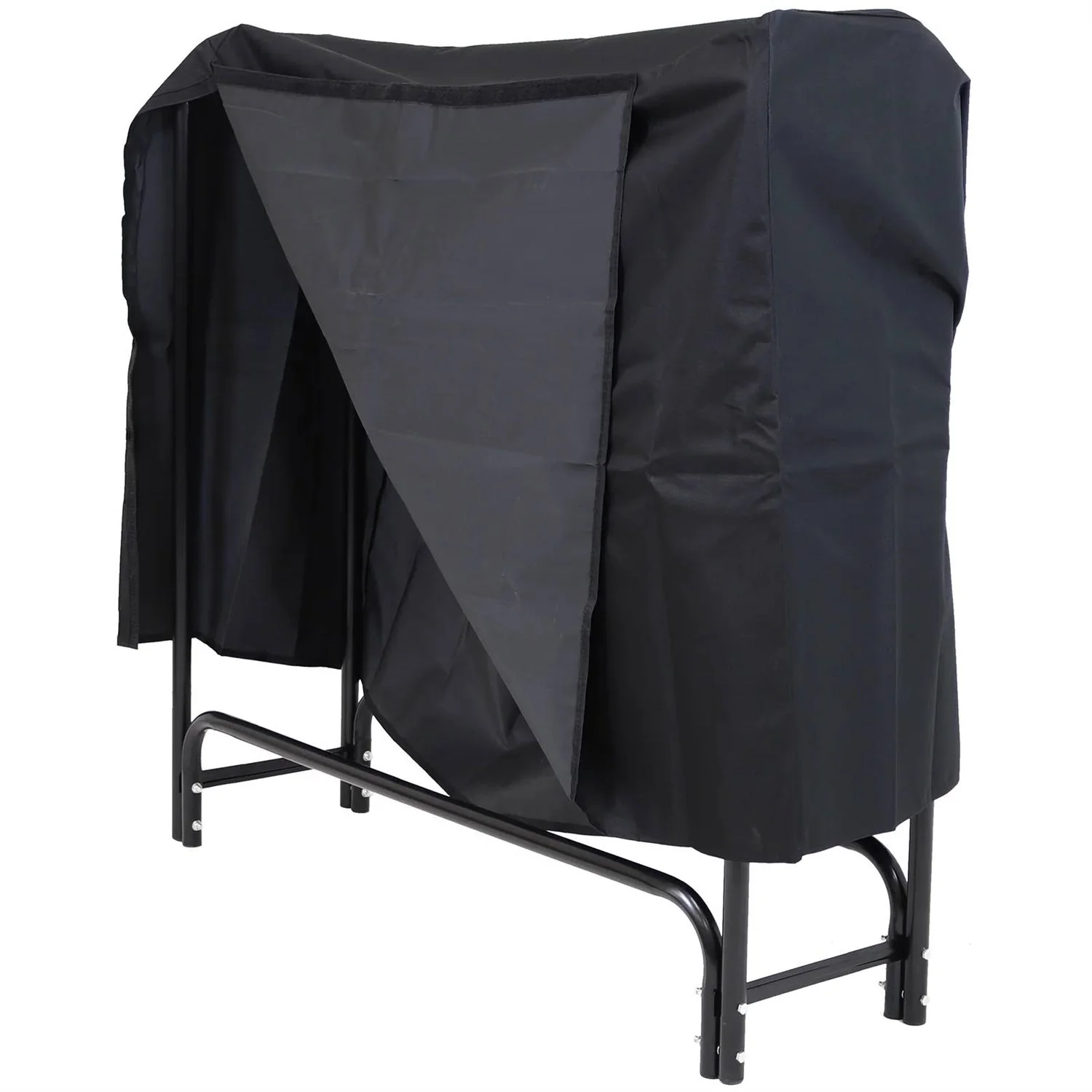4-Ft Indoor Outdoor Black Metal Firewood Holder Log Rack with Cover - Image 4