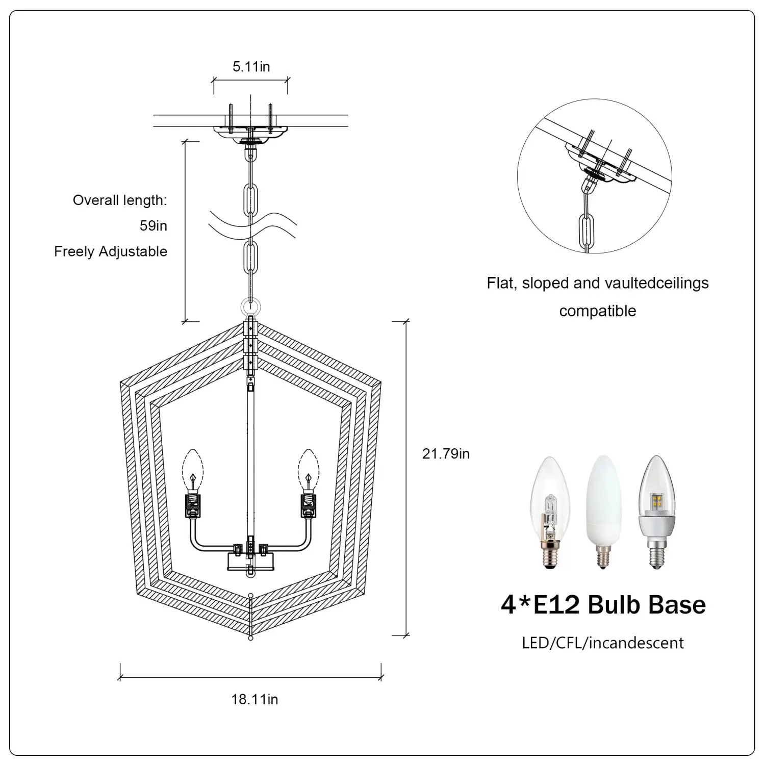4 Light Adjustable Farmhouse Black Metal Chandelier Ceiling Fixture - Image 3