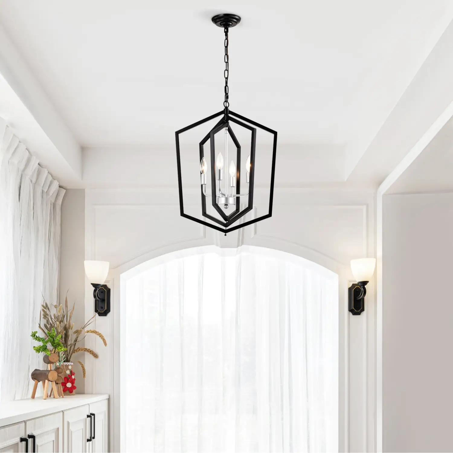 4 Light Adjustable Farmhouse Black Metal Chandelier Ceiling Fixture - Image 7