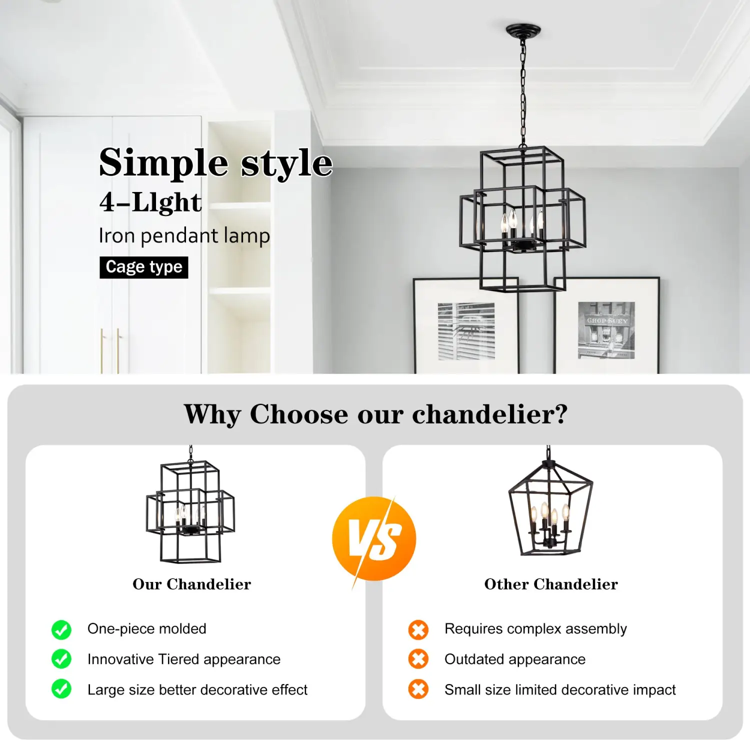 4 Light Farmhouse Hanging Lights Indoor with Adjustable Height - Image 3