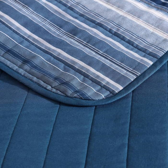 4 Piece Coastal Blue Navy White Stripes Cotton Daybed Cover Bedding Set - Image 4
