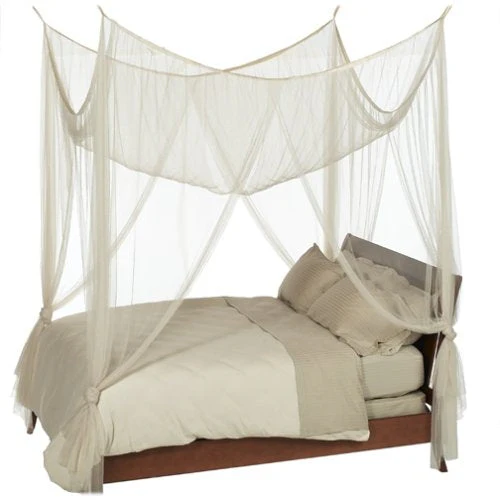 4-Post Bed Canopy in Ecru Color Mesh Fabric - Fits all Bed Sizes - Image 2