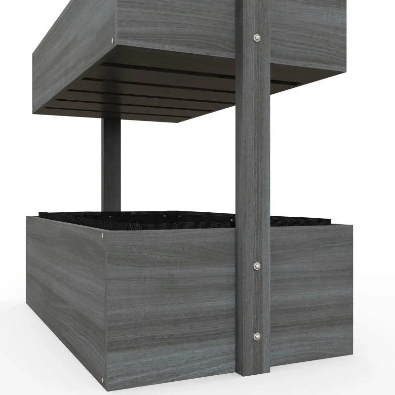 4 Tier Vertical Wooden Planter Box Raised Bed Grey - Image 3