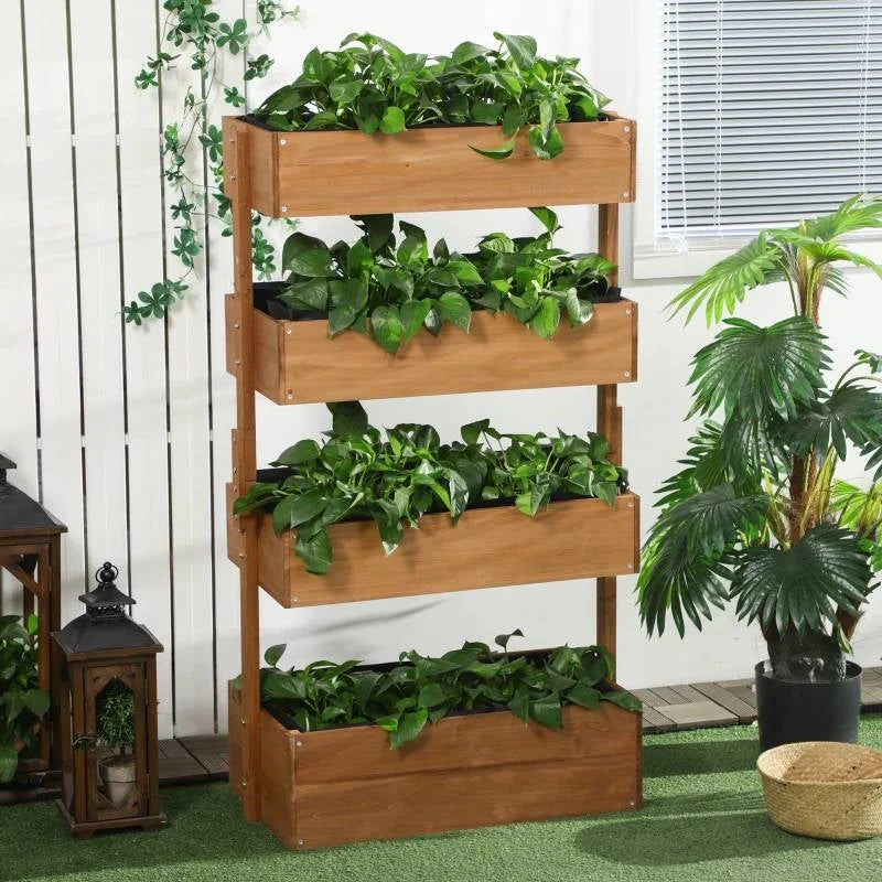 4 Tier Vertical Wooden Planter Box Raised Bed Natural - Image 2