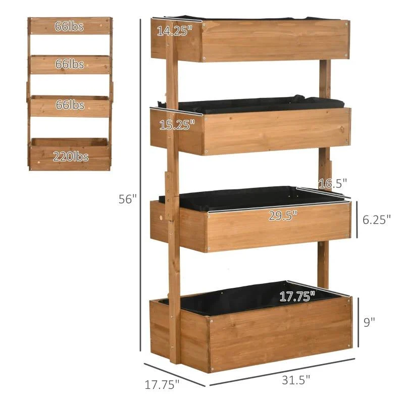 4 Tier Vertical Wooden Planter Box Raised Bed Natural - Image 5