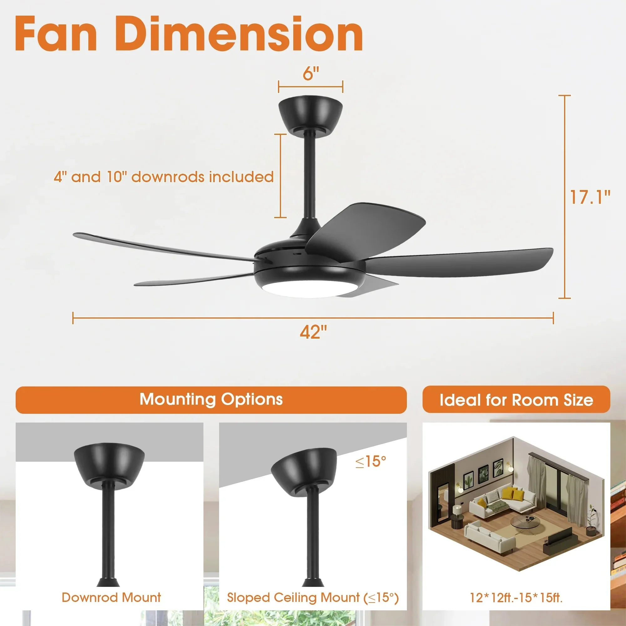 42 Inch Gladys Modern Black LED Ceiling Fan with Remote Control - Image 10