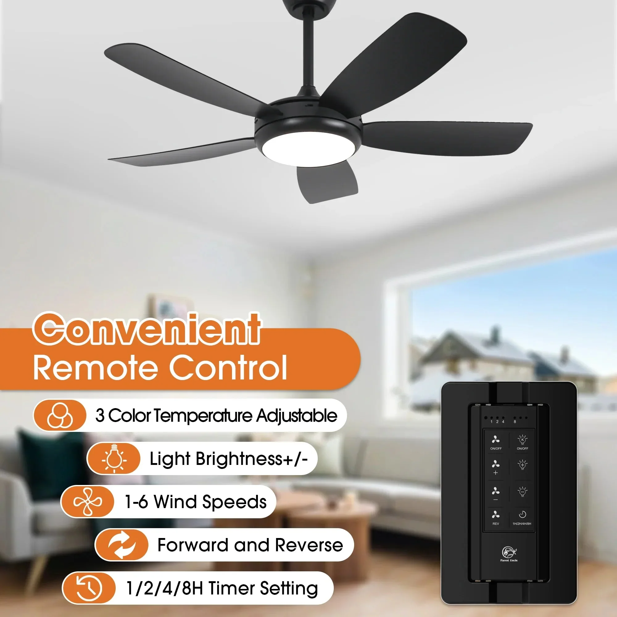 42 Inch Gladys Modern Black LED Ceiling Fan with Remote Control - Image 12