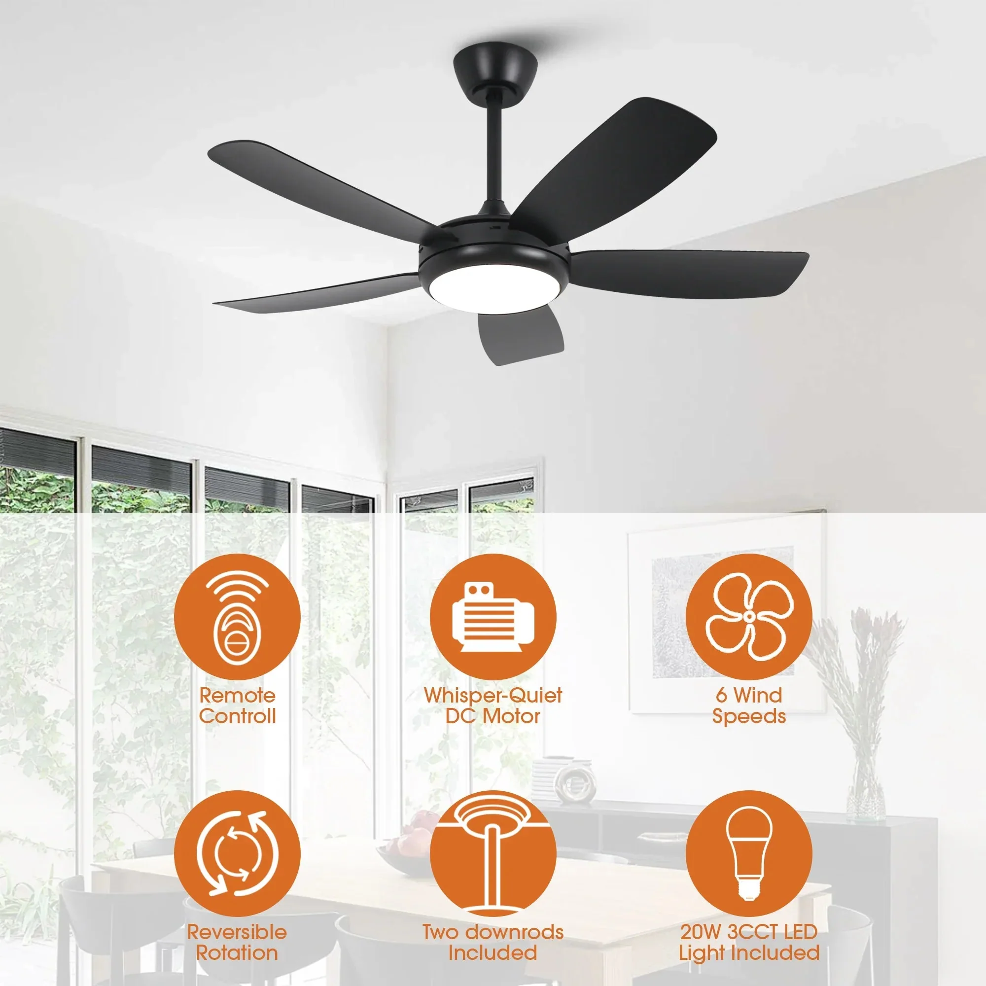 42 Inch Gladys Modern Black LED Ceiling Fan with Remote Control - Image 7