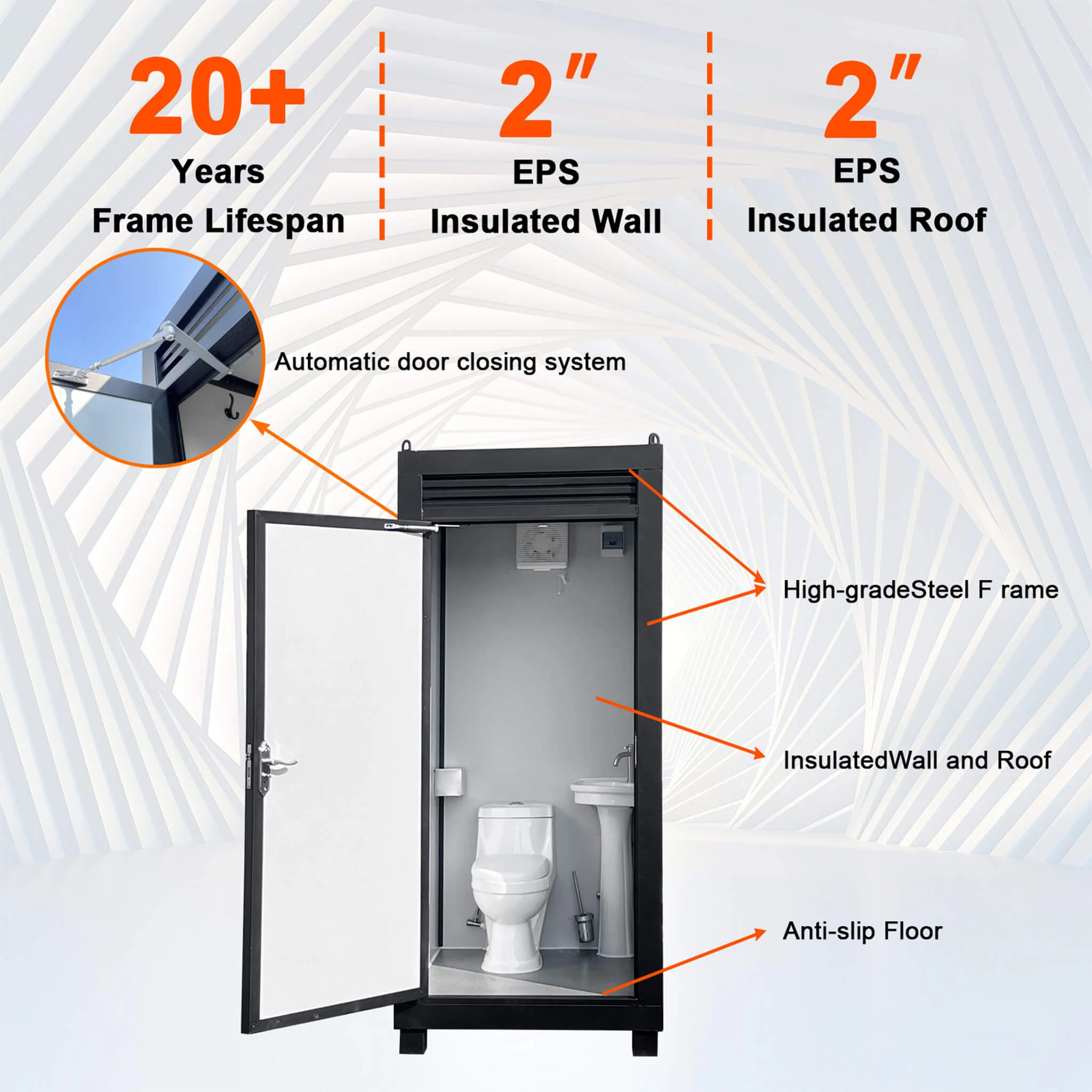 42-Inch One-Person Portable Outdoor Toilet Cabin With Light, Sink And Vent Fan (SAK45672) - Image 6