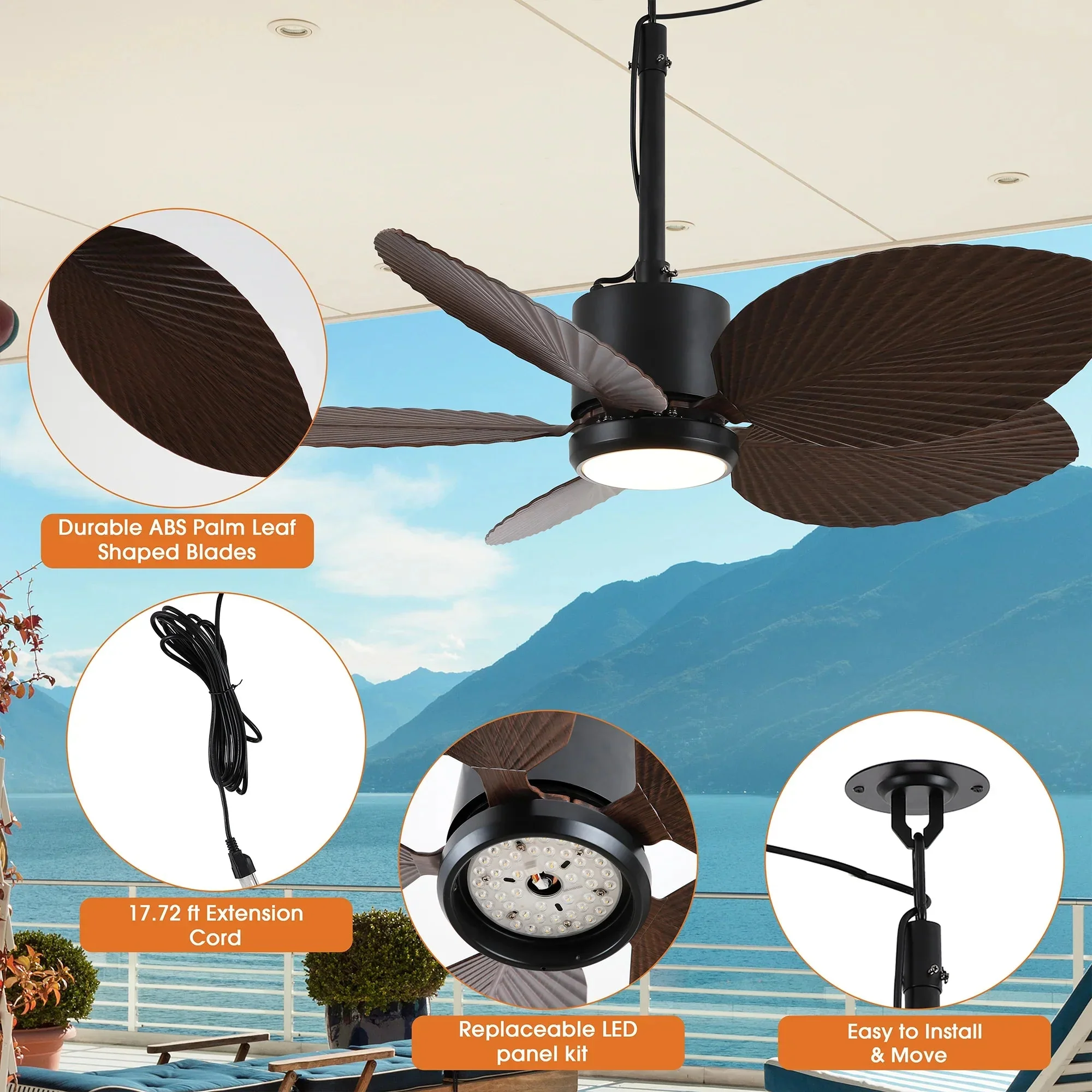 42 Inch Wythe IPX5 Outdoor Hanging Buckle Downrod LED Fan with Remote Control - Image 4