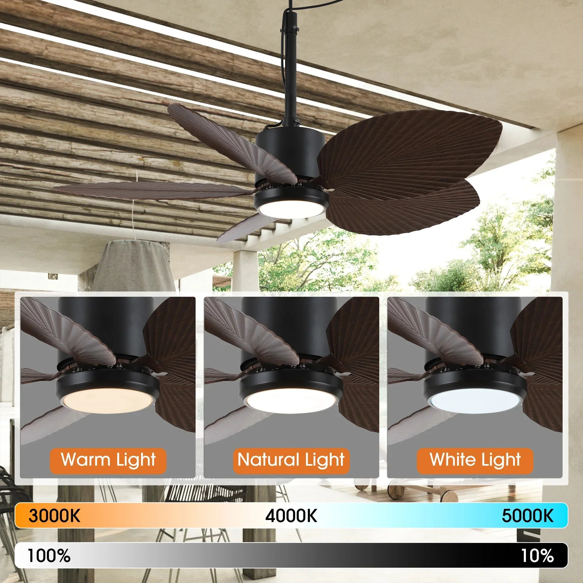 42 Inch Wythe IPX5 Outdoor Hanging Buckle Downrod LED Fan with Remote Control - Image 5