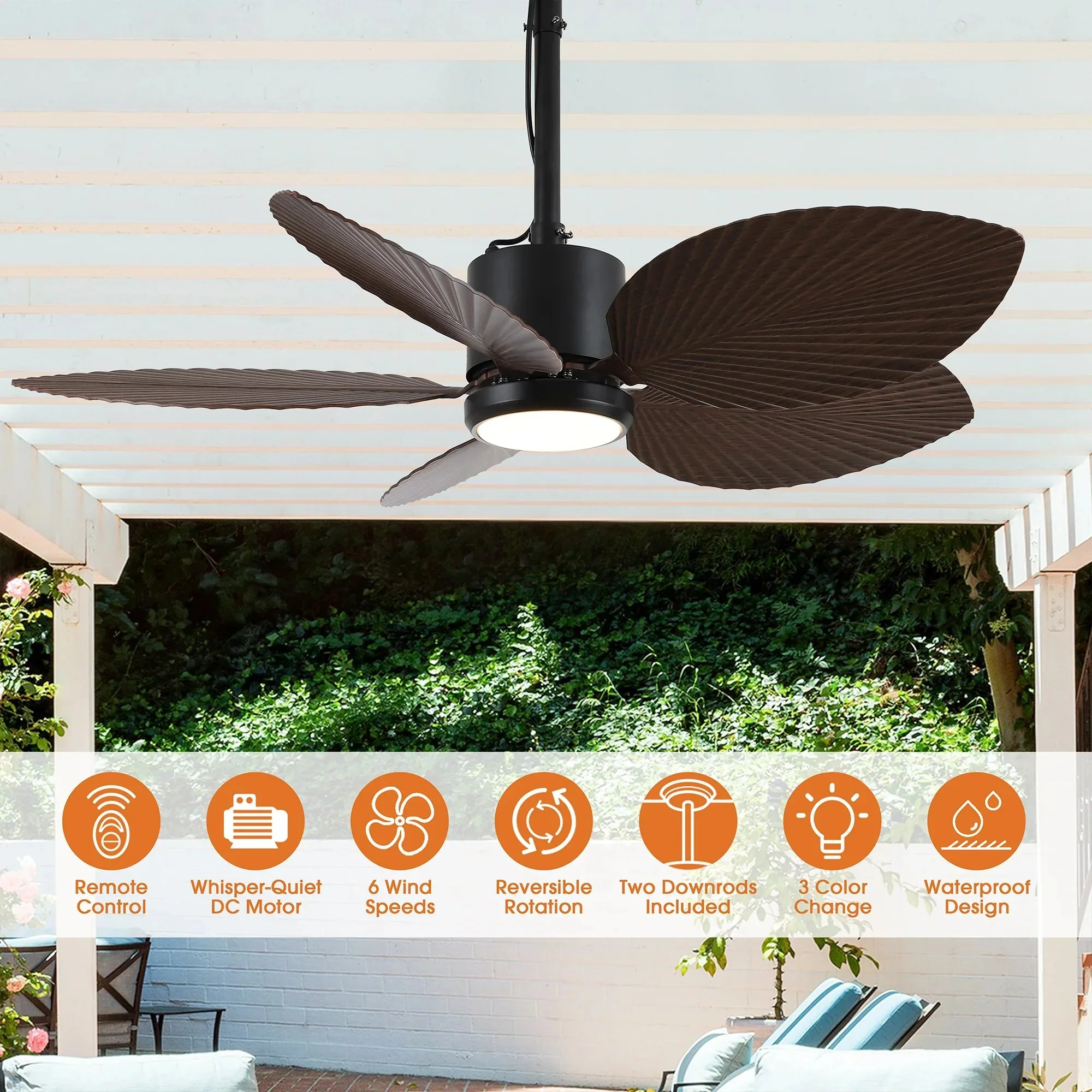 42 Inch Wythe IPX5 Outdoor Hanging Buckle Downrod LED Fan with Remote Control - Image 7