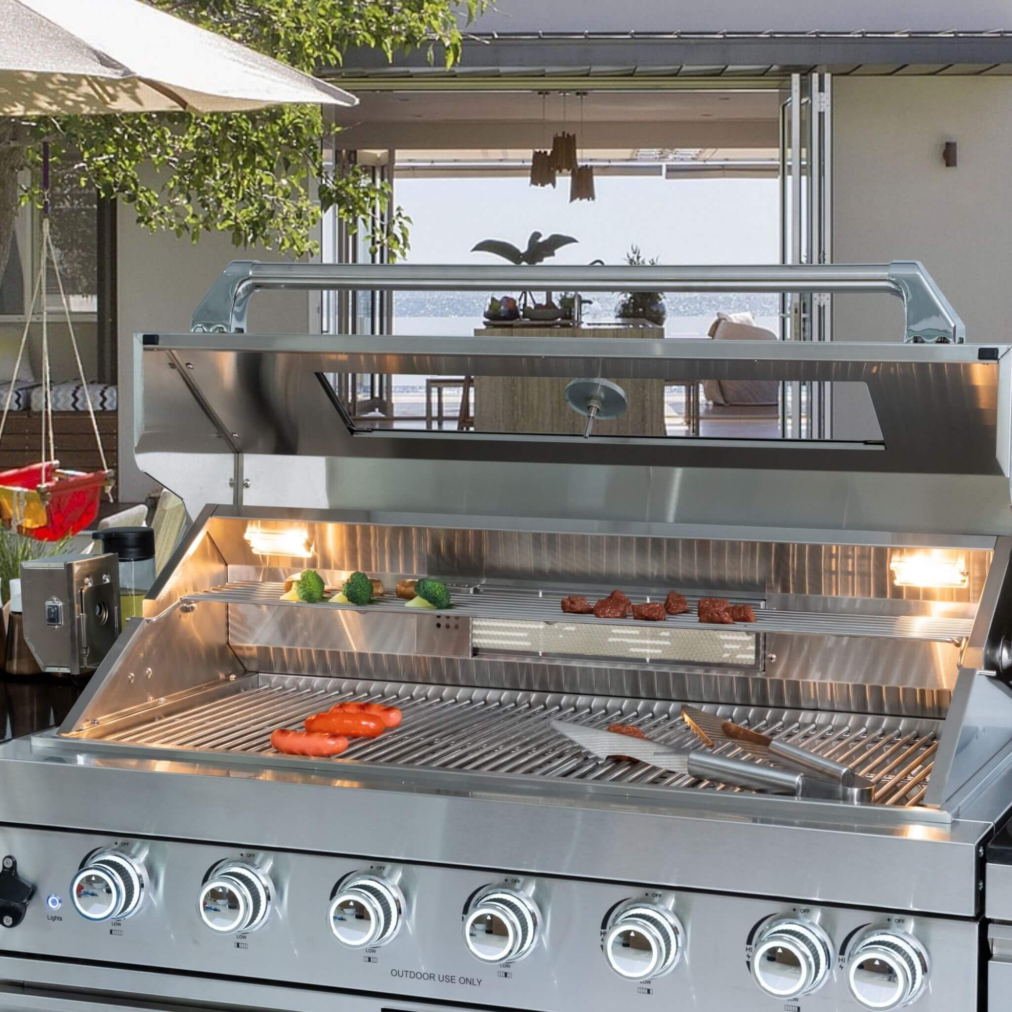 Castelle Flame Verona 44-Inch 6-Burner 85K BTU Stainless Steel Outdoor BBQ Kitchen Grill Island With Wine Cooler, Rotisserie Kit, And Storage Cabinets (SAK97105) - Image 10