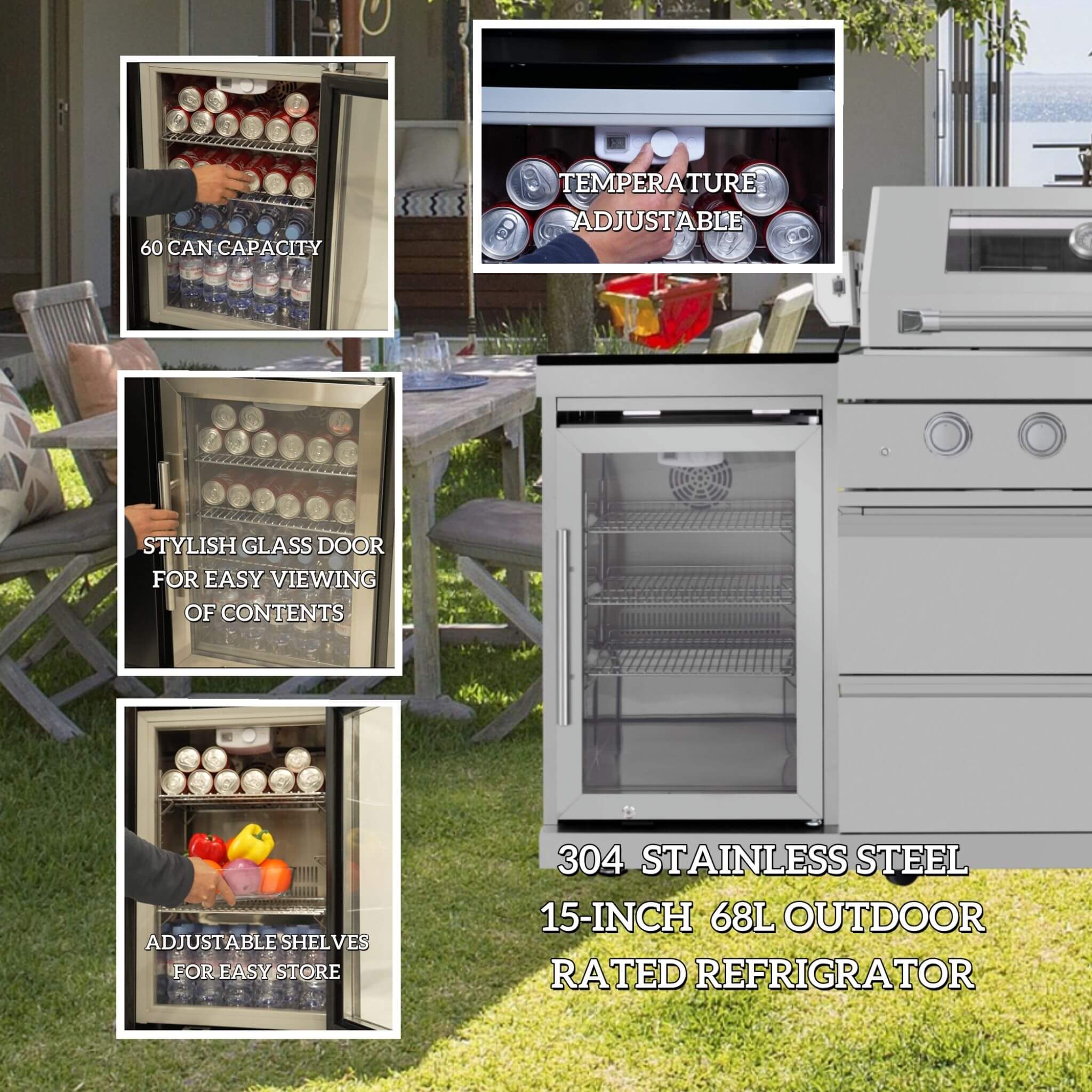 Castelle Flame Verona 44-Inch 6-Burner 85K BTU Stainless Steel Outdoor BBQ Kitchen Grill Island With Wine Cooler, Rotisserie Kit, And Storage Cabinets (SAK97105) - Image 16