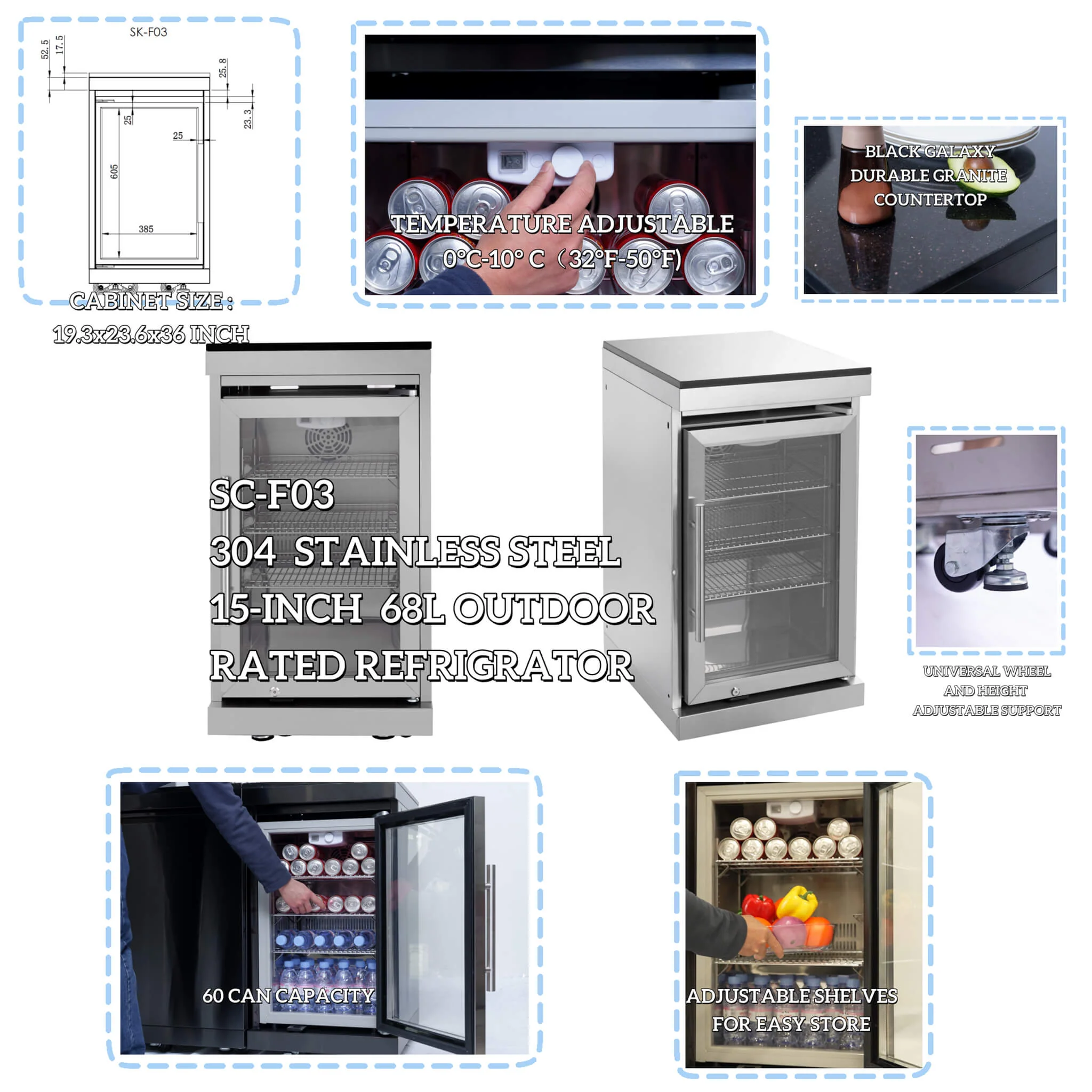 Castelle Flame Verona 44-Inch 6-Burner 85K BTU Stainless Steel Outdoor BBQ Kitchen Grill Island With Wine Cooler, Rotisserie Kit, And Storage Cabinets (SAK97105) - Image 18
