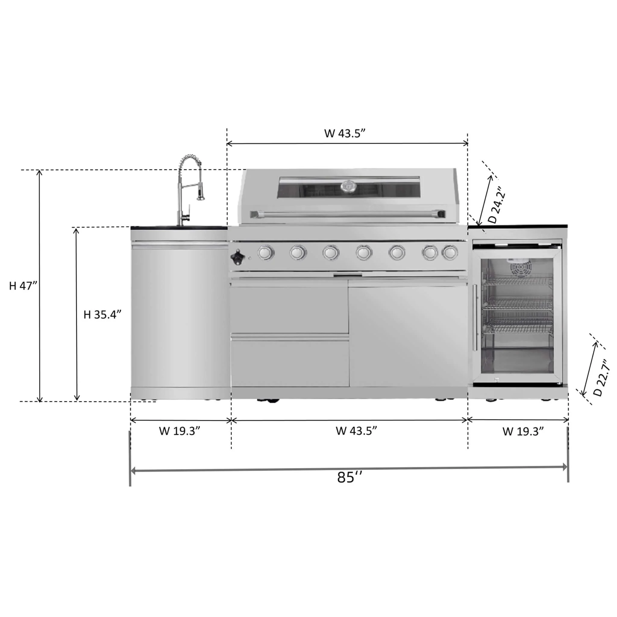 Castelle Flame Verona 44-Inch 6-Burner 85K BTU Stainless Steel Outdoor BBQ Kitchen Grill Island With Wine Cooler, Rotisserie Kit, And Storage Cabinets (SAK97105) - Image 19