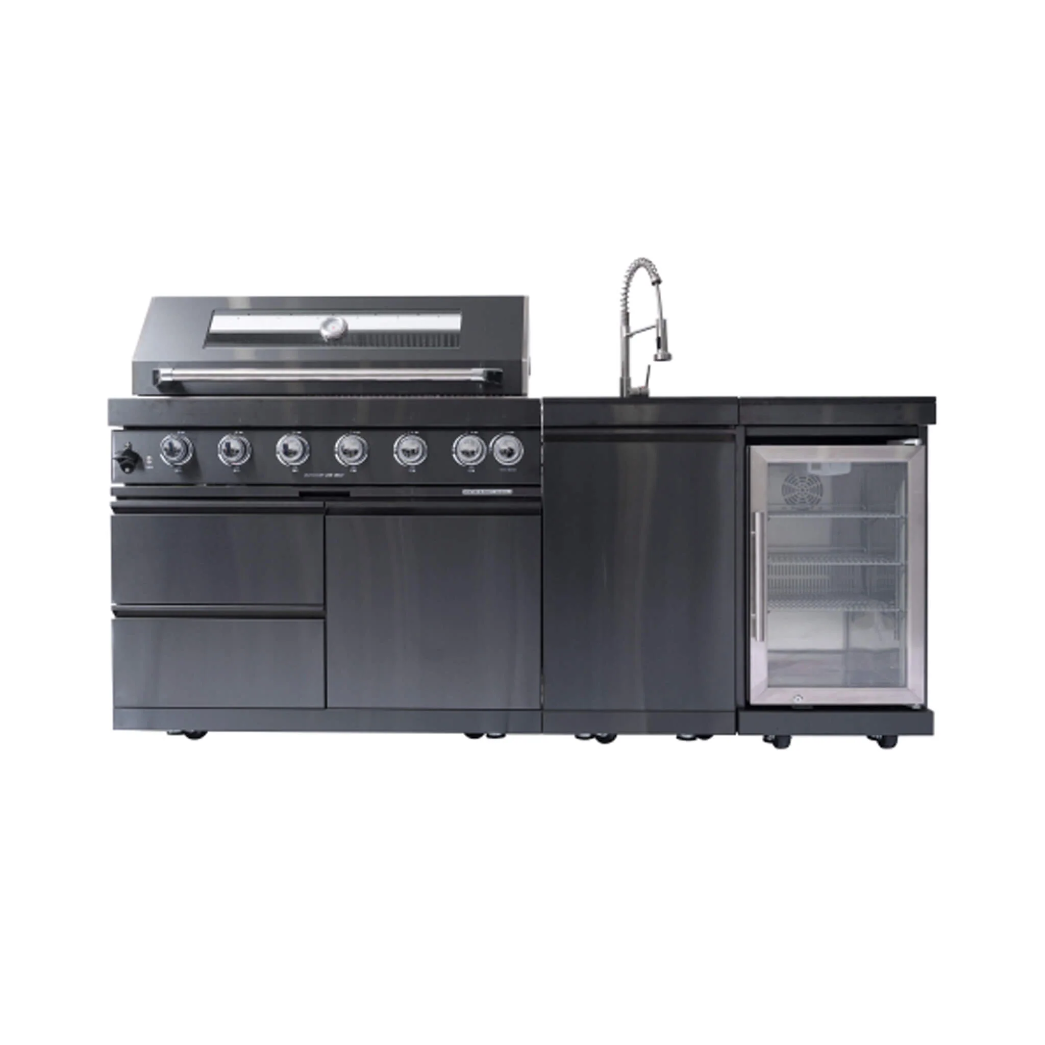 Castelle Flame Verona 44-Inch 6-Burner 85K BTU Stainless Steel Outdoor BBQ Kitchen Grill Island With Wine Cooler, Rotisserie Kit, And Storage Cabinets (SAK97105) - Image 20