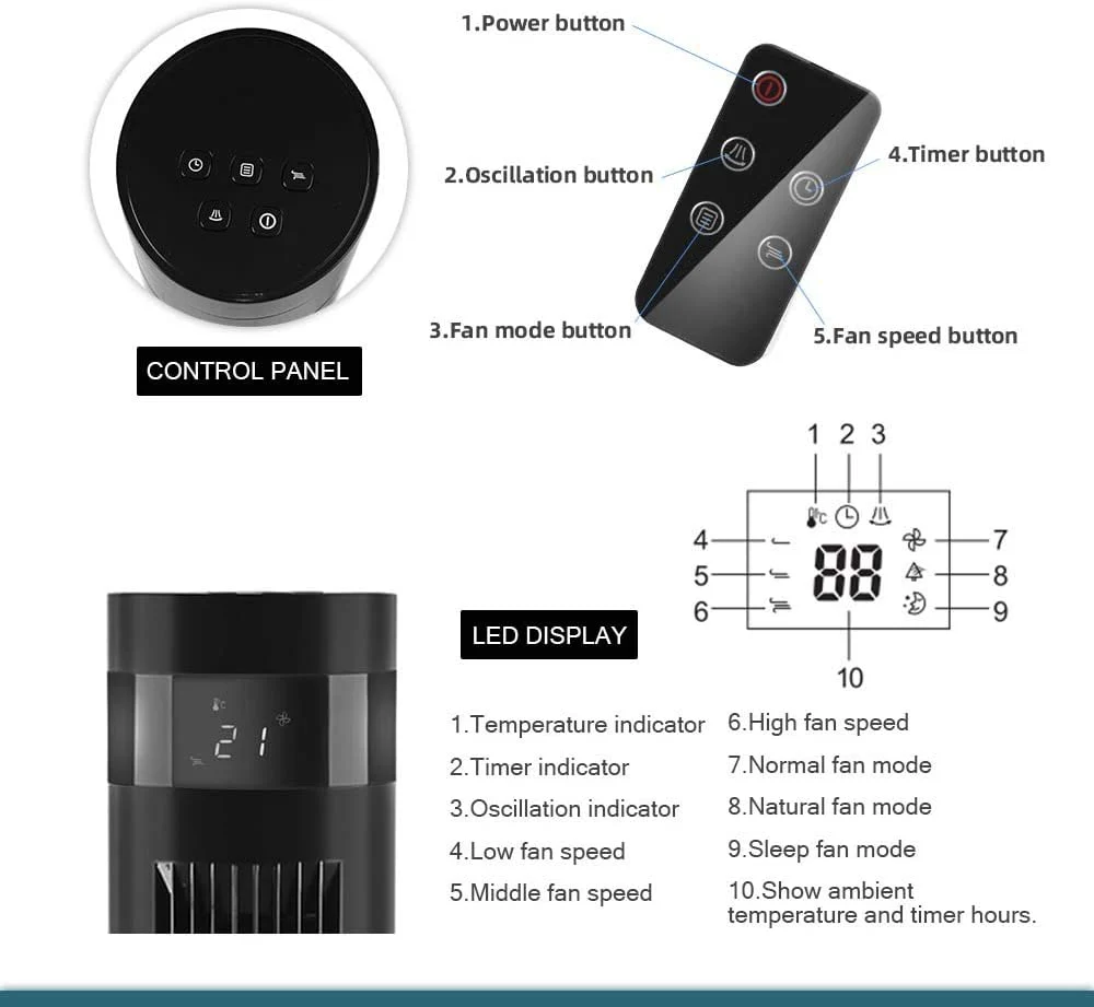 44 inch Portable Tower Fan with Oscillation - Image 2