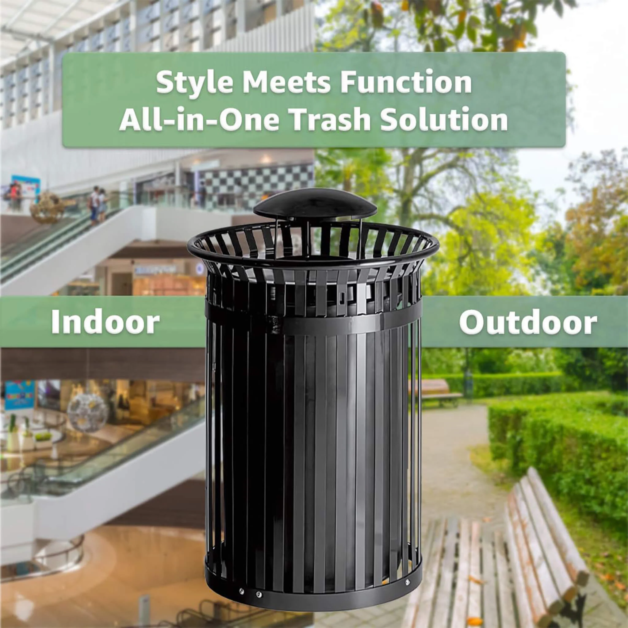 45-Gallon Heavy-Duty Commercial Round Waste Bin With Rain Bonnet Lid (SAK94380) - Image 3